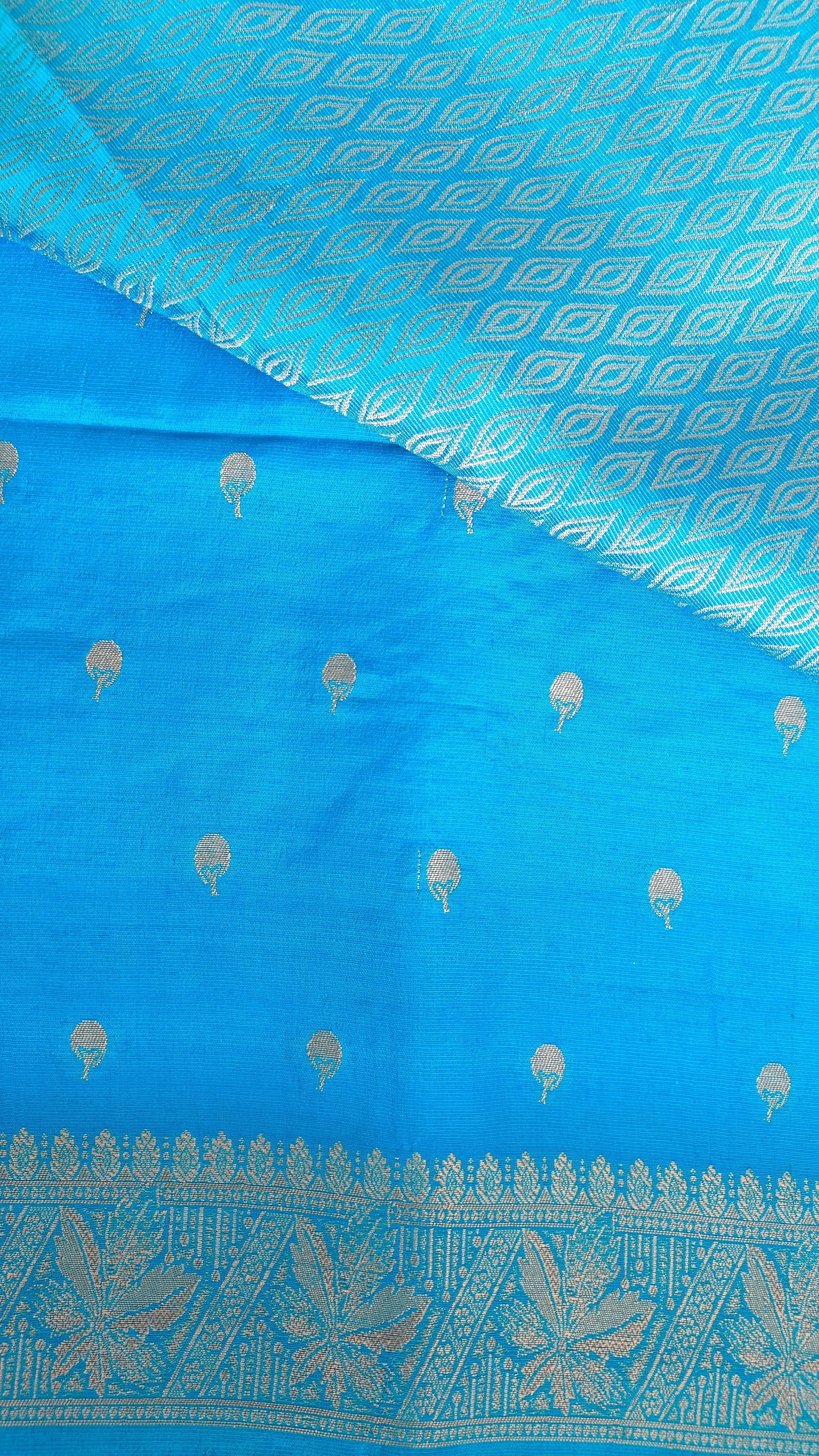 Elegant Aqua Blue Shimmer Tissue Saree