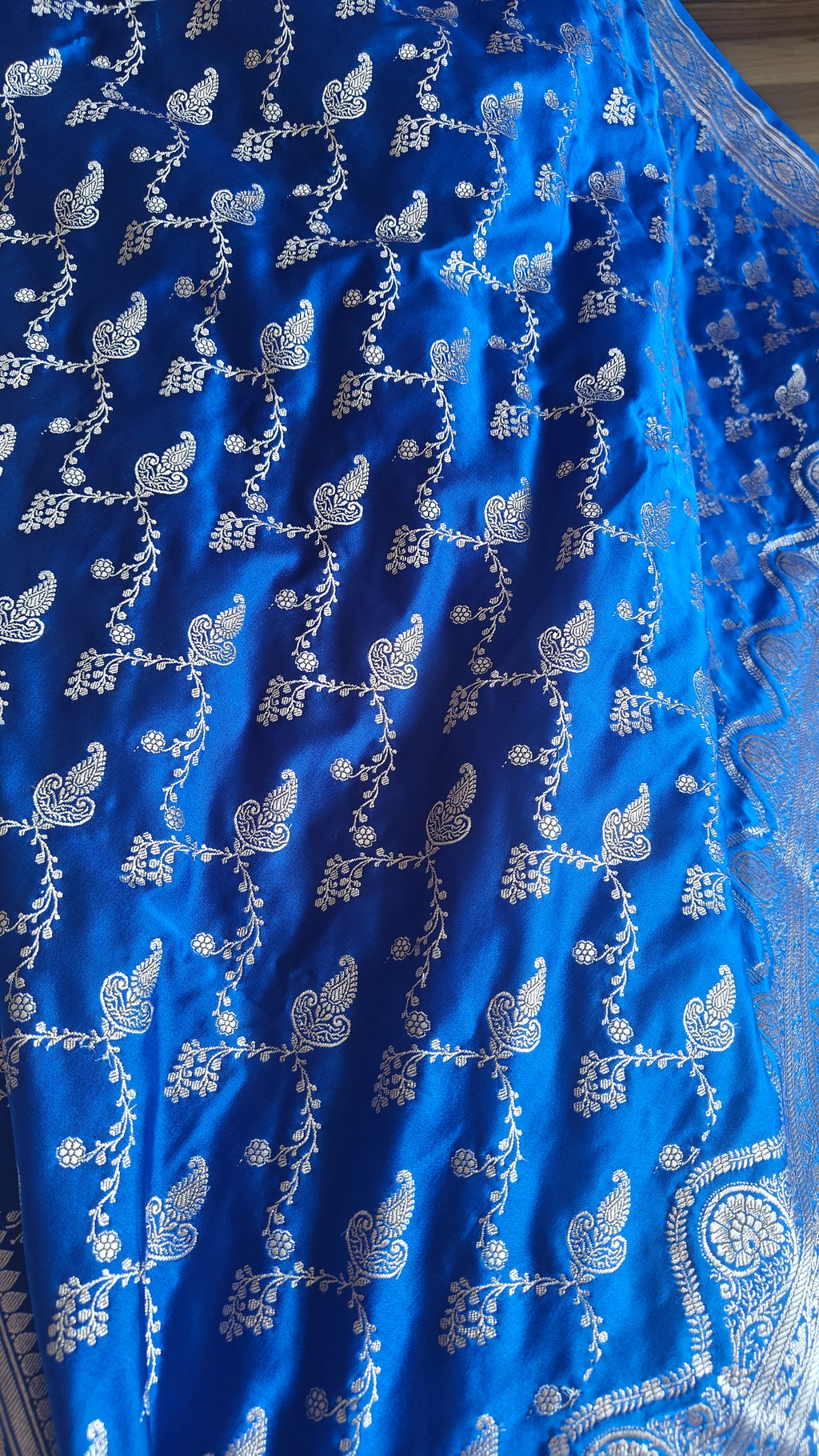 Blue Silk Saree with beautiful jaal zari