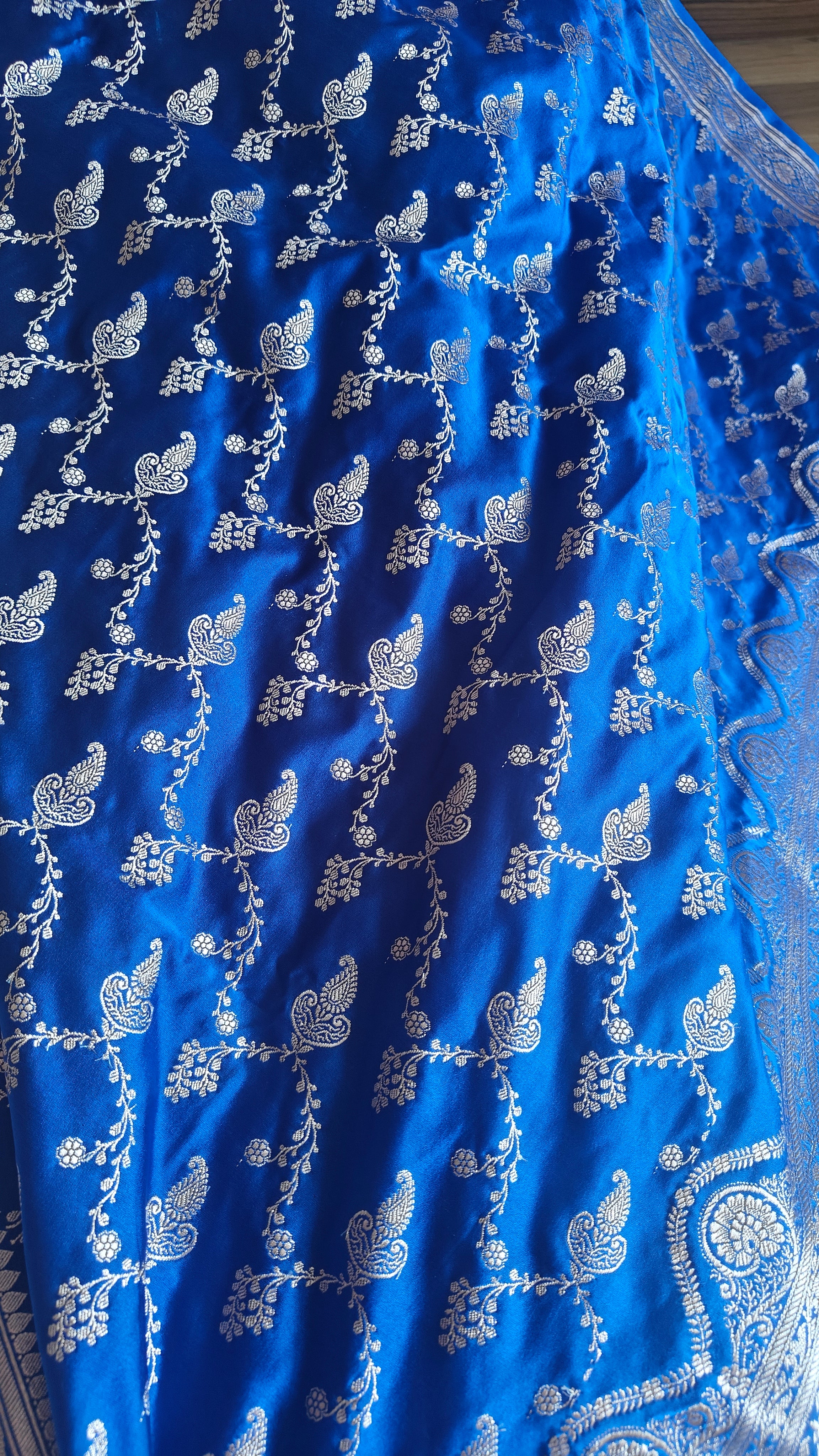 Blue Silk Saree with beautiful jaal zari