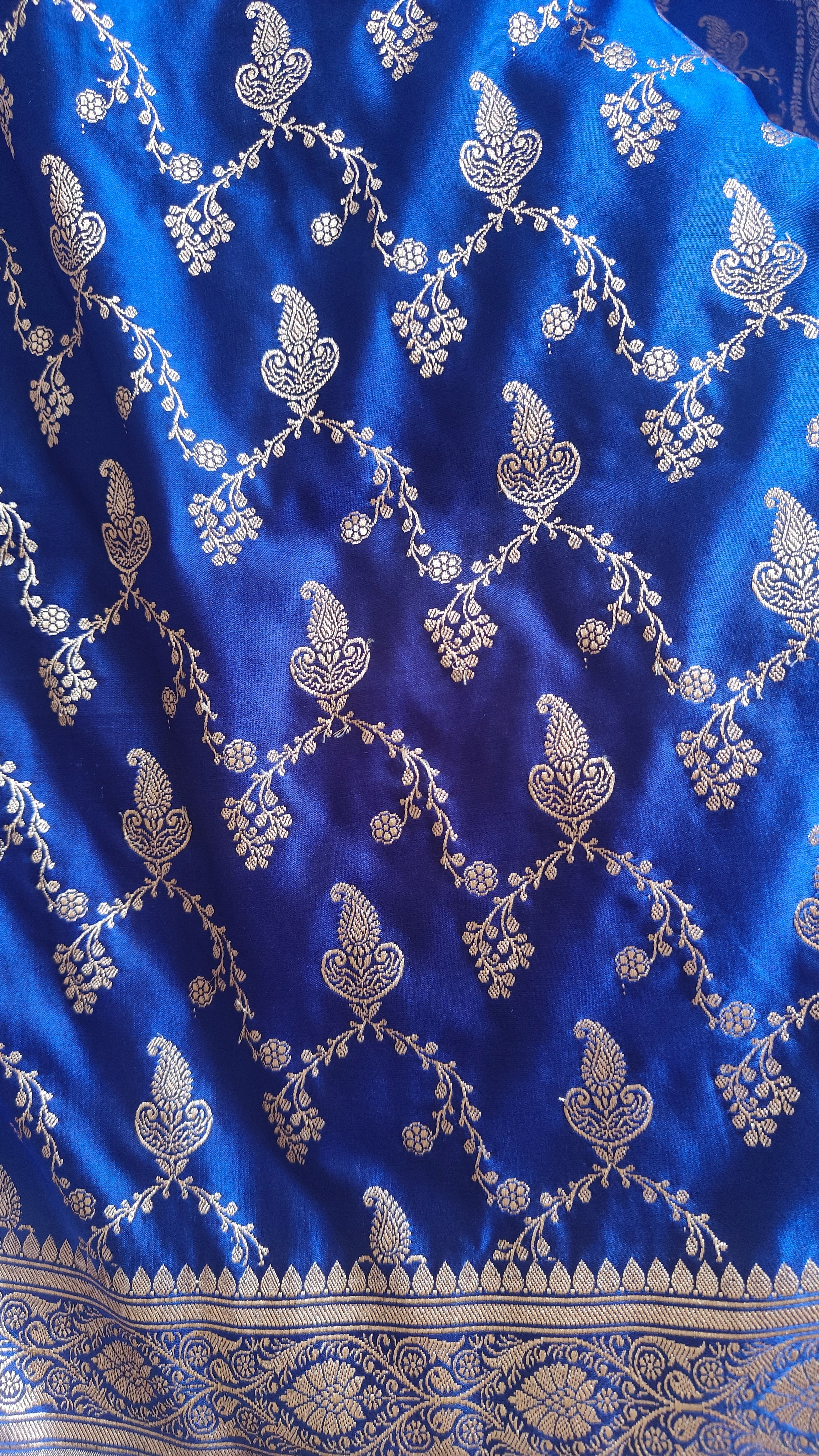 Blue Silk Saree with beautiful jaal zari