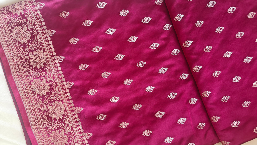 Magenta Pink Silk Saree with Delicate Booti Work