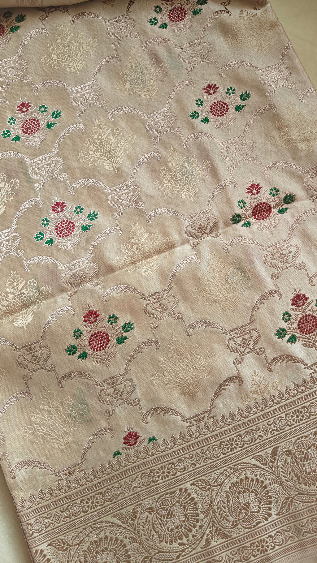 Pastel Katan Silk Tanchoi Saree with Zari Meenakari