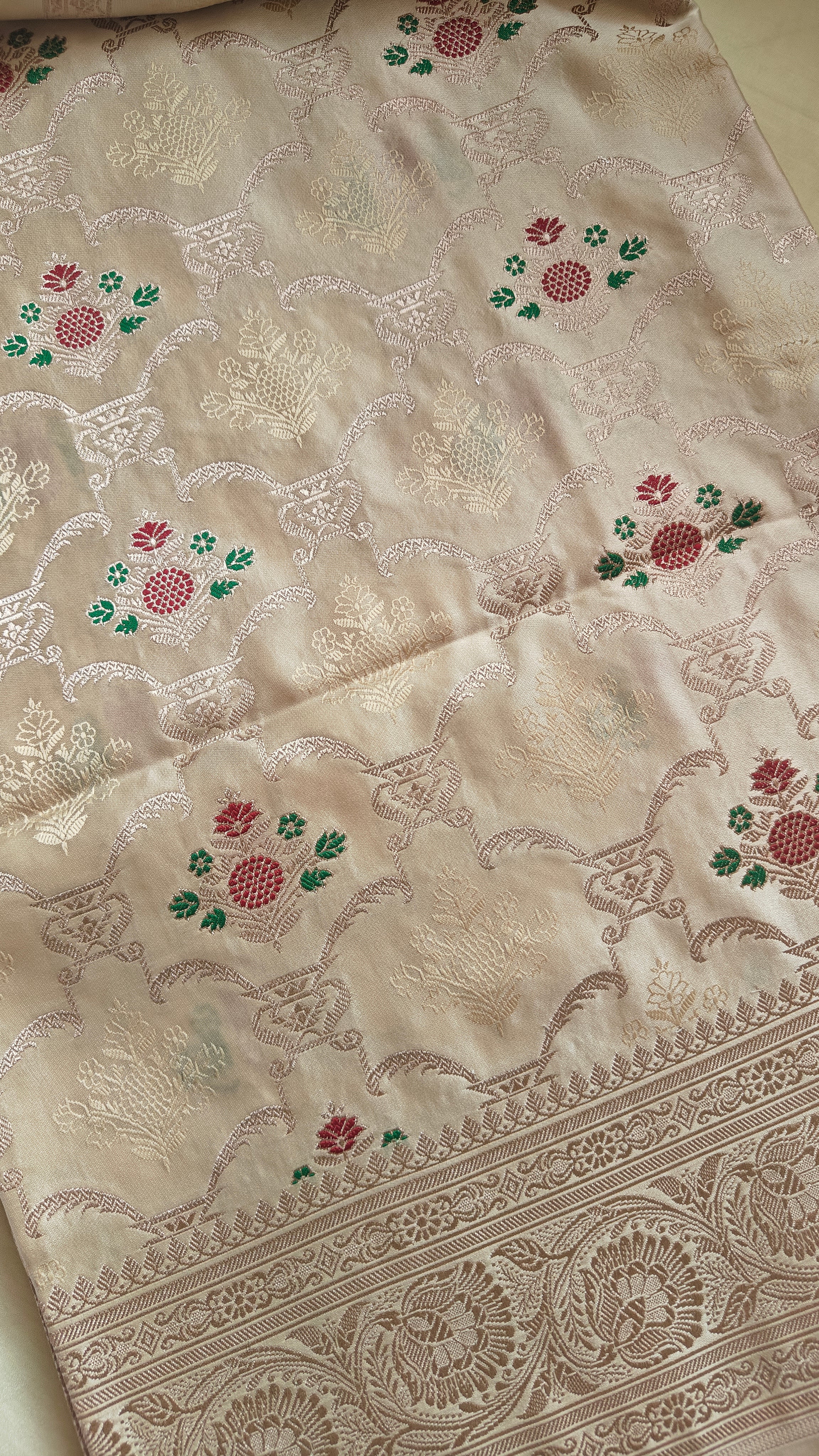 Pastel Katan Silk Tanchoi Saree with Zari Meenakari
