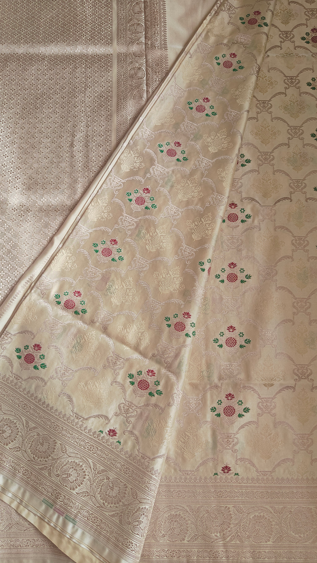 Pastel Katan Silk Tanchoi Saree with Zari Meenakari