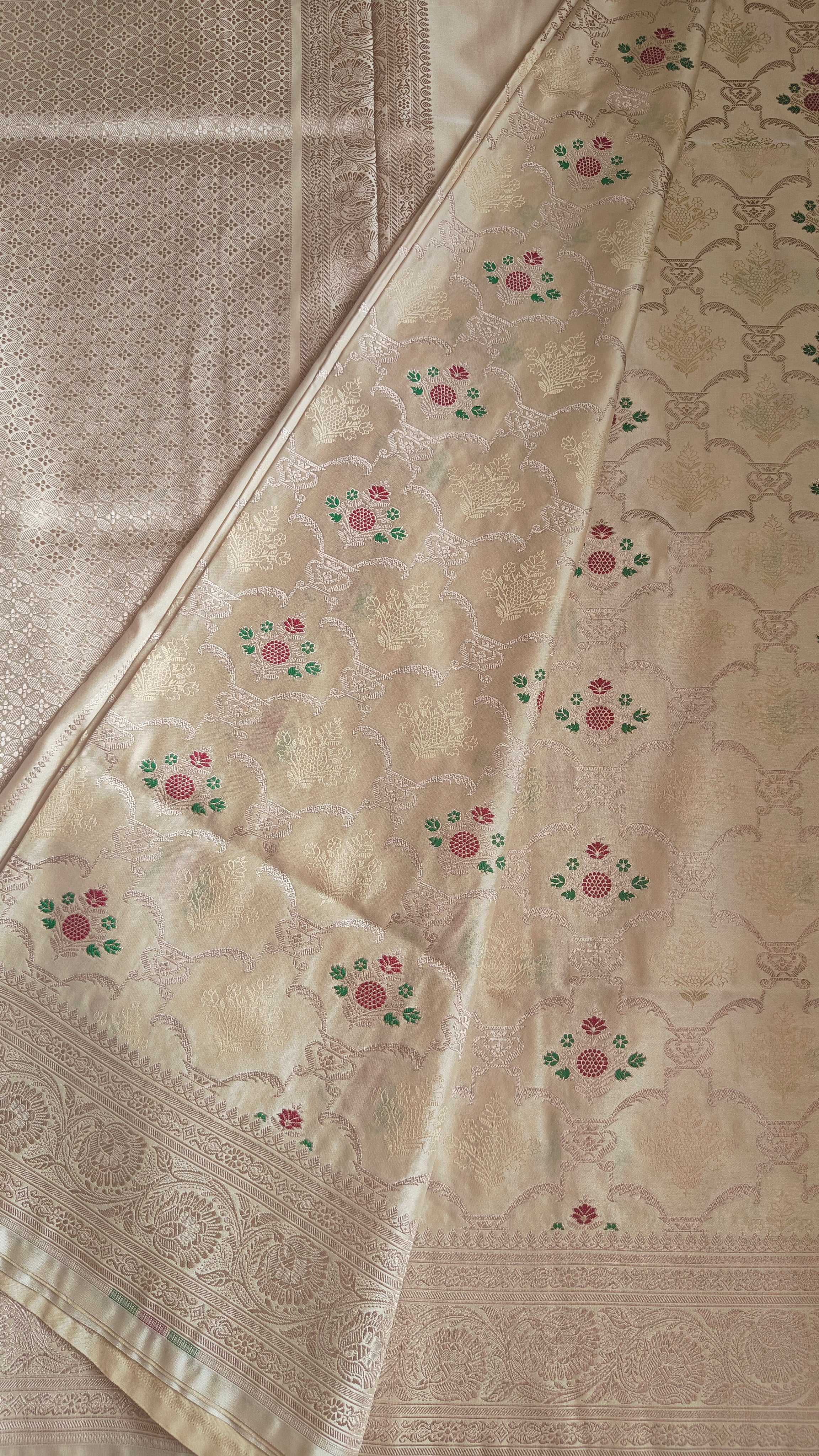 Pastel Katan Silk Tanchoi Saree with Zari Meenakari