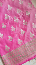 Pastel Light Pink Saree with Silver Zari Booti & Designer Border