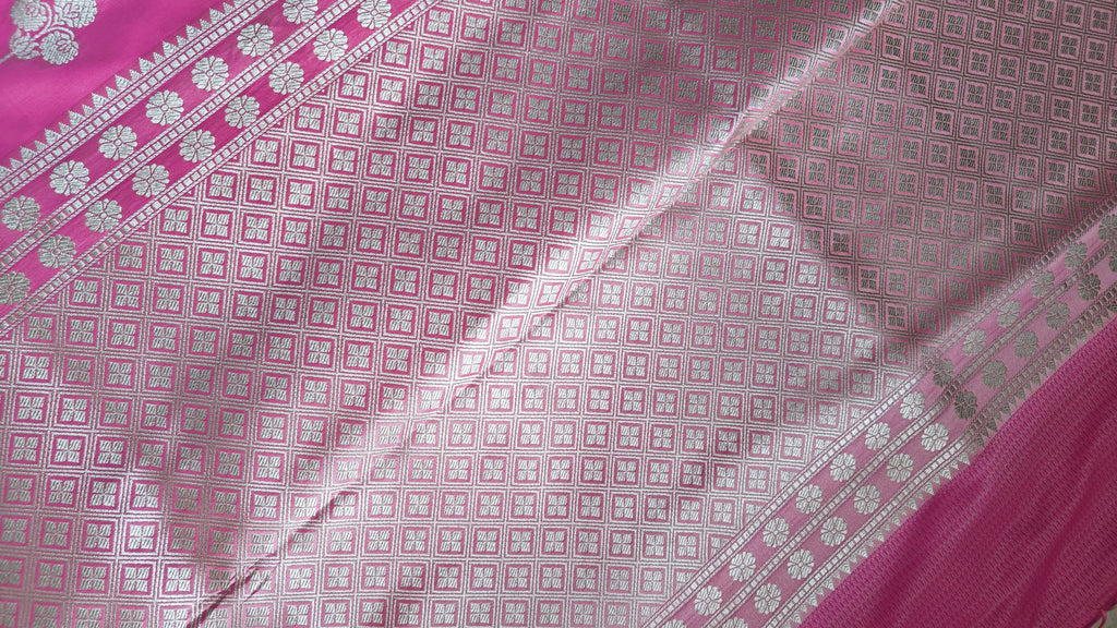 Pastel Light Pink Saree with Silver Zari Booti & Designer Border
