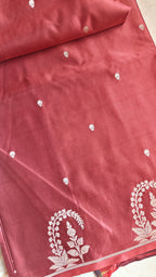 Rust Silk Saree with small zari Booti & Statement Border
