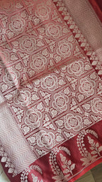 Rust Silk Saree with small zari Booti & Statement Border
