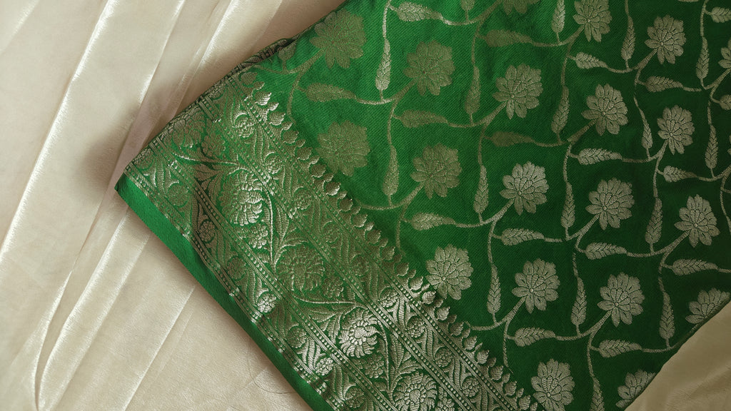 Green Georgette Saree with Banarasi Design Weave