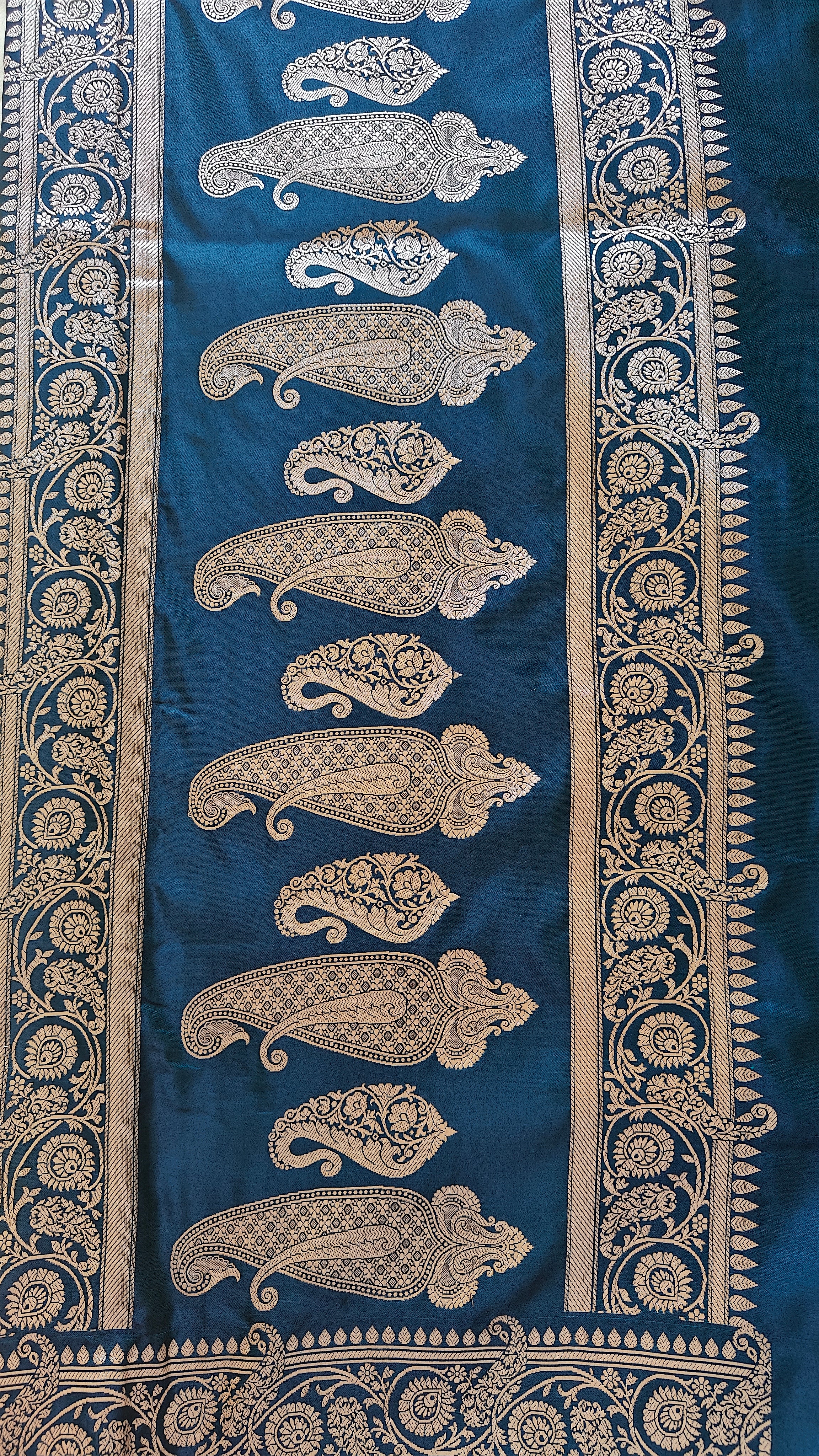 Peacock Blue Silk Saree with Delicate Booti