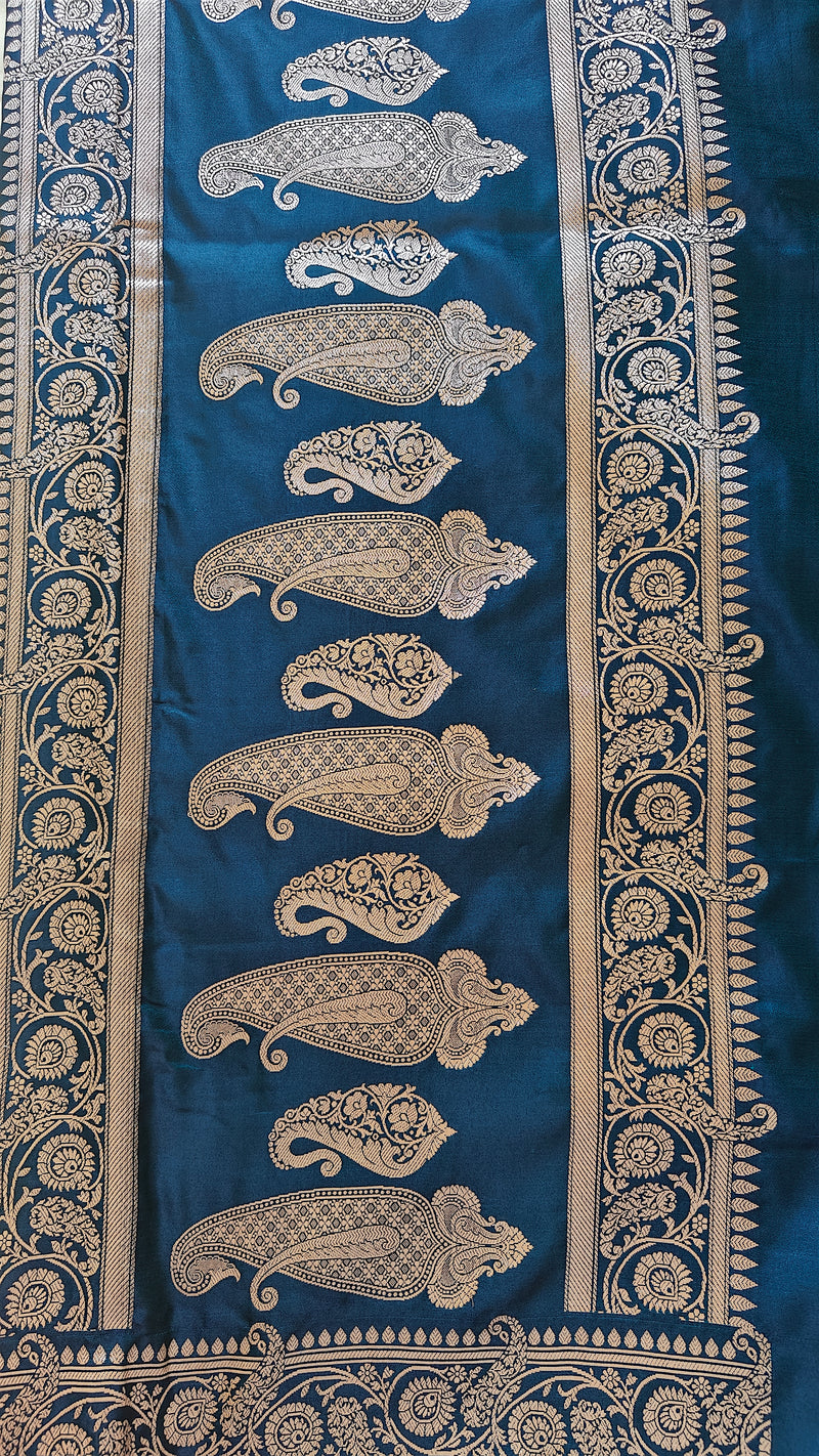 Peacock Blue Silk Saree with Delicate Booti