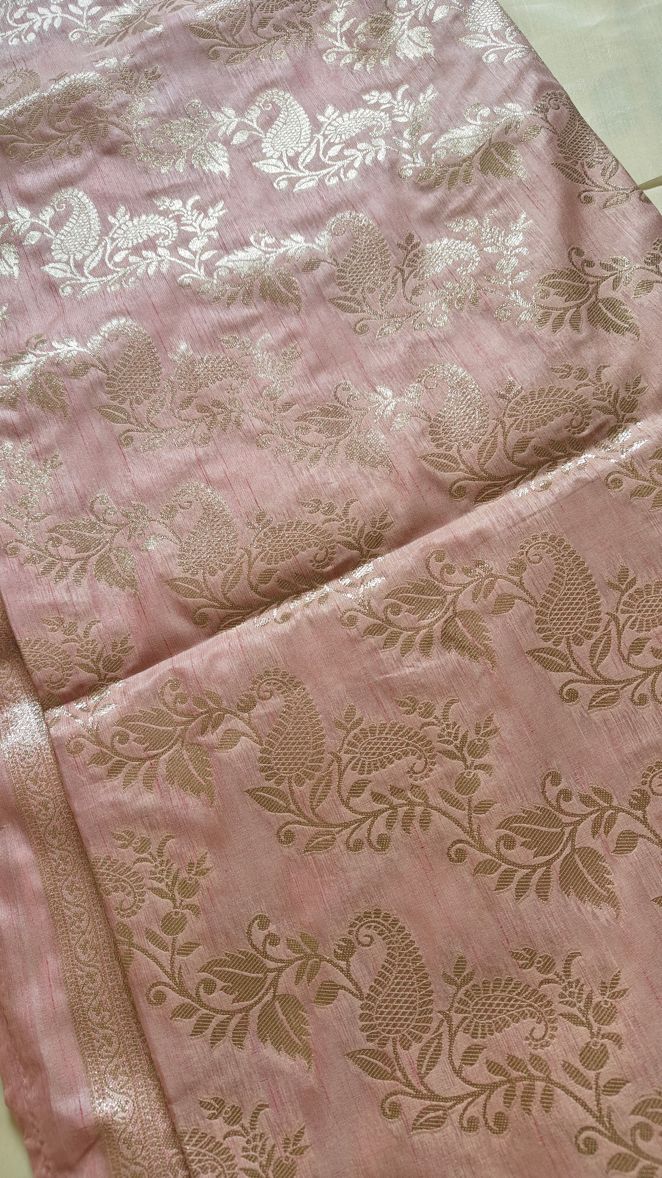 Pink Silk Saree with Banarasi Zari Weave & Booti Blouse
