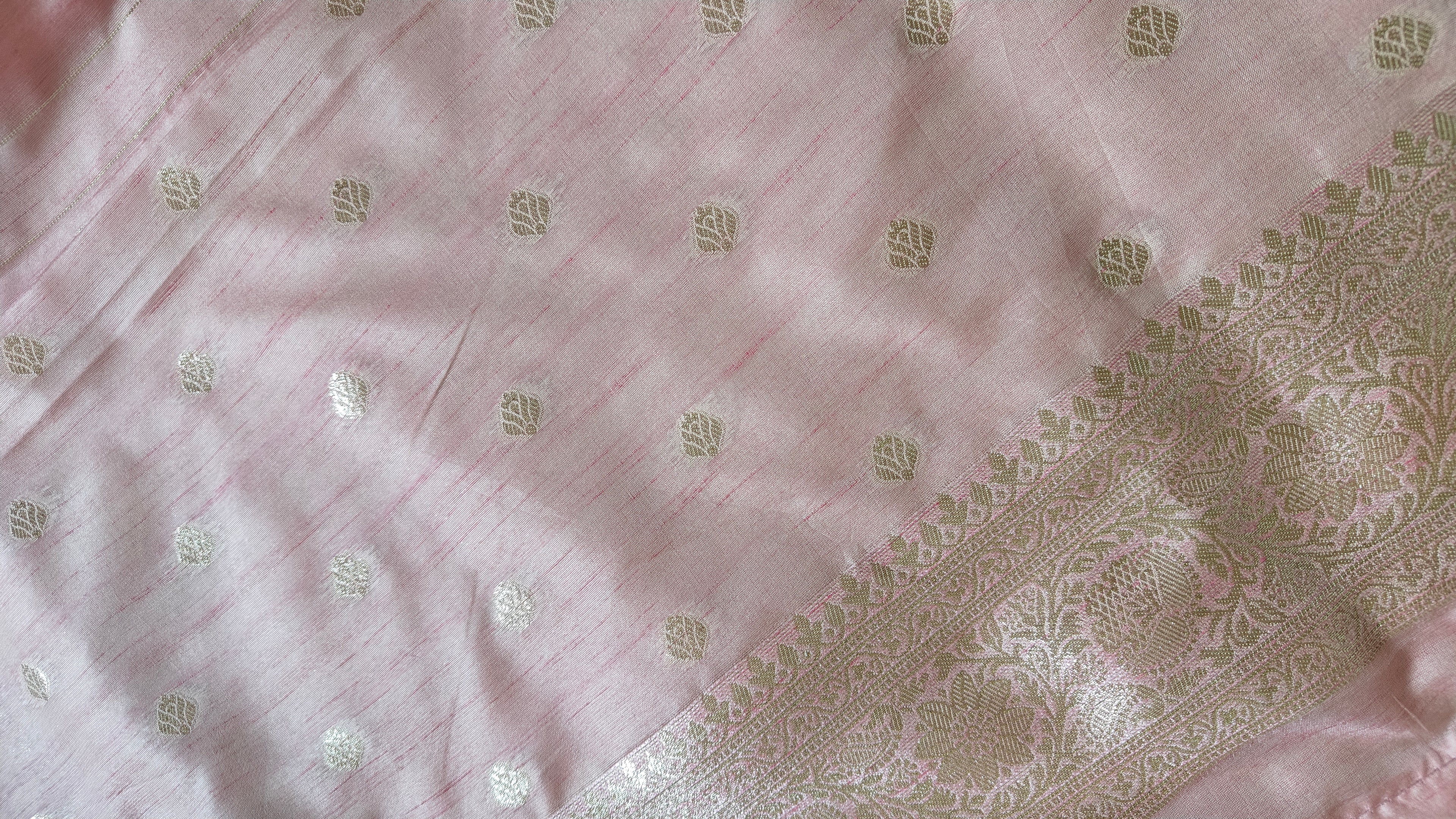 Pink Silk Saree with Banarasi Zari Weave & Booti Blouse
