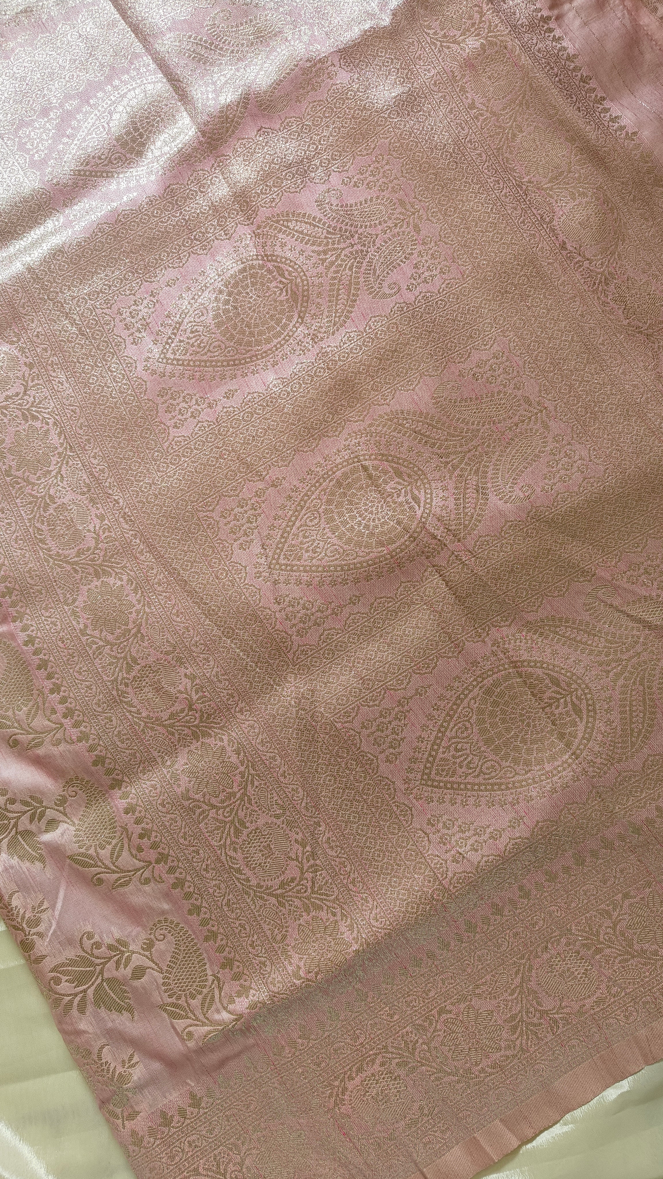 Pink Silk Saree with Banarasi Zari Weave & Booti Blouse