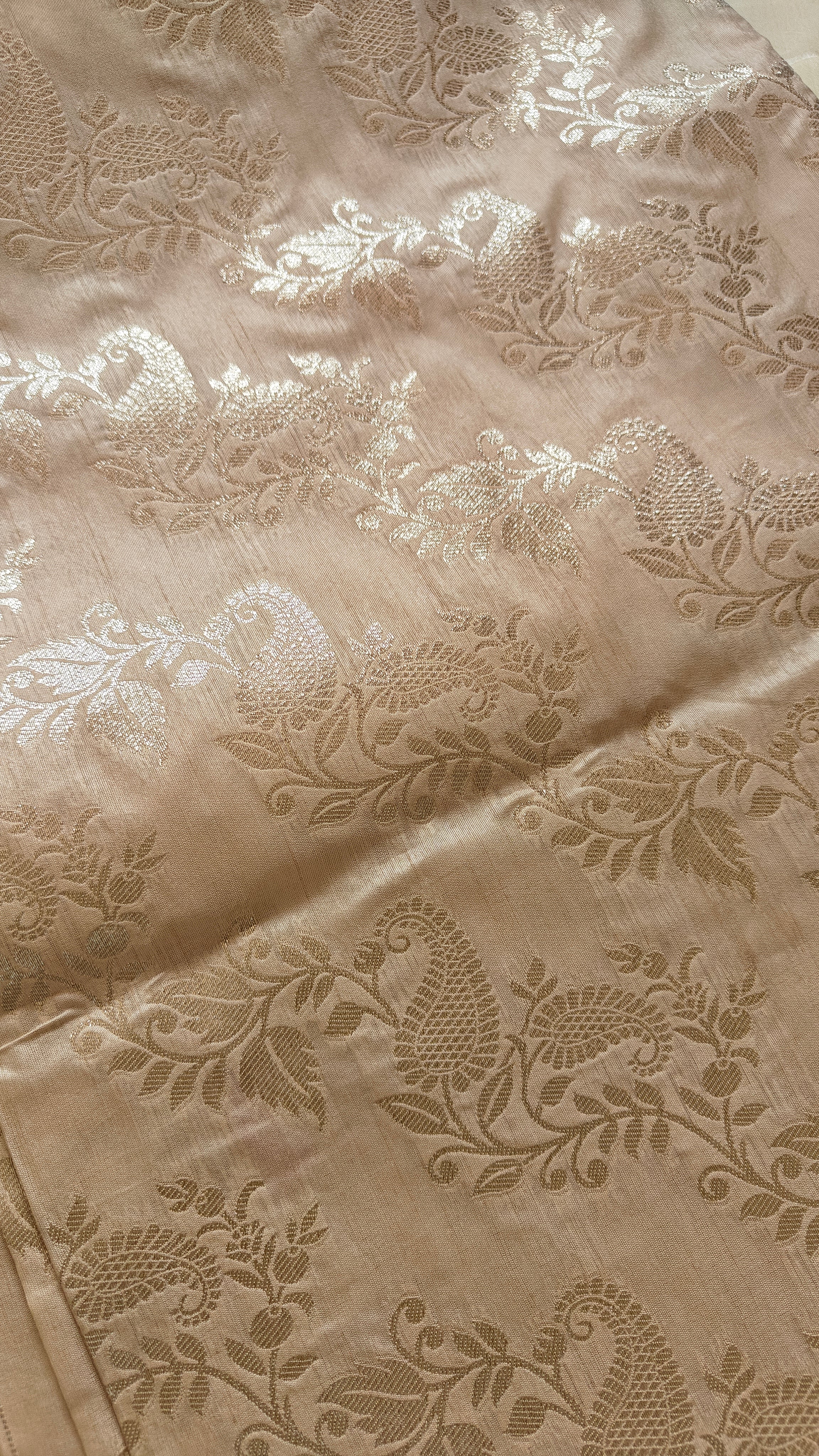 Cream Silk Saree with Banarasi Zari Weave & Booti Blouse
