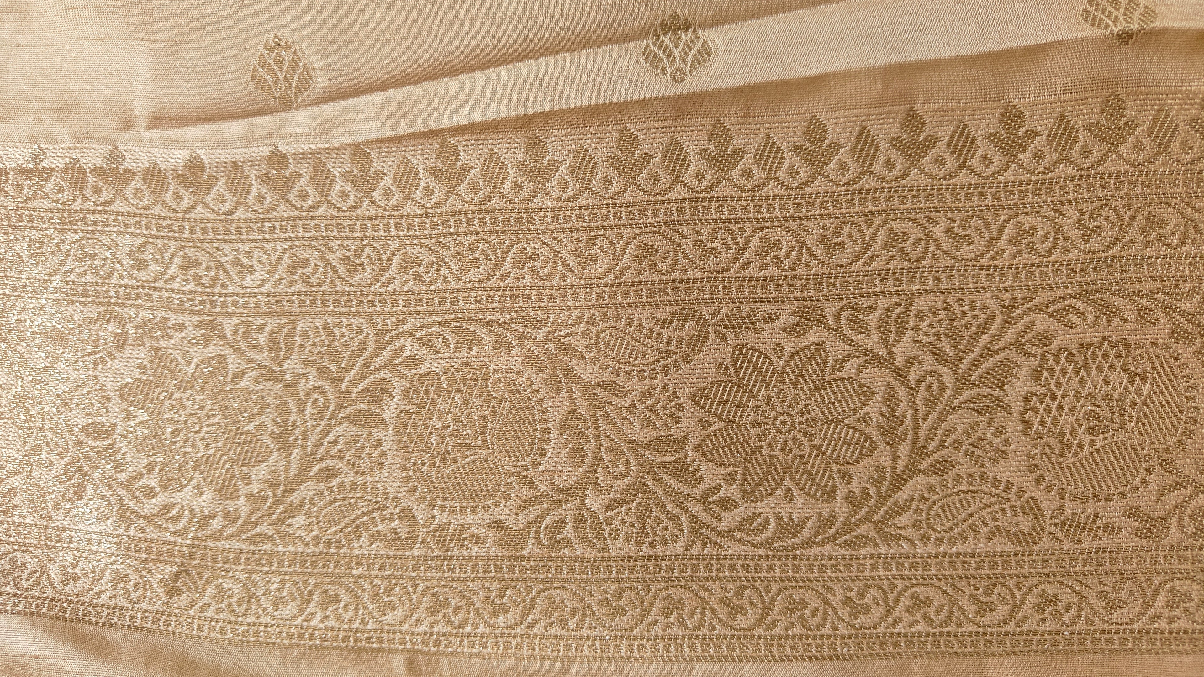Cream Silk Saree with Banarasi Zari Weave & Booti Blouse