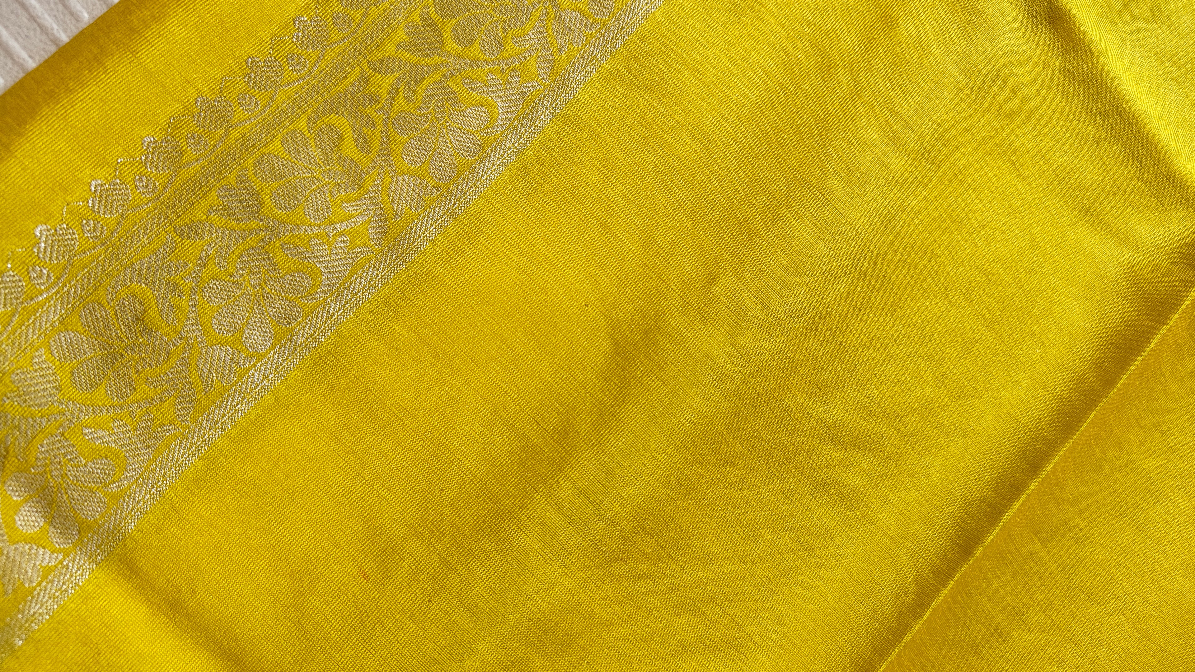 Yellow & Blue Banarasi Silk Saree with Booti Work & Elegant Border