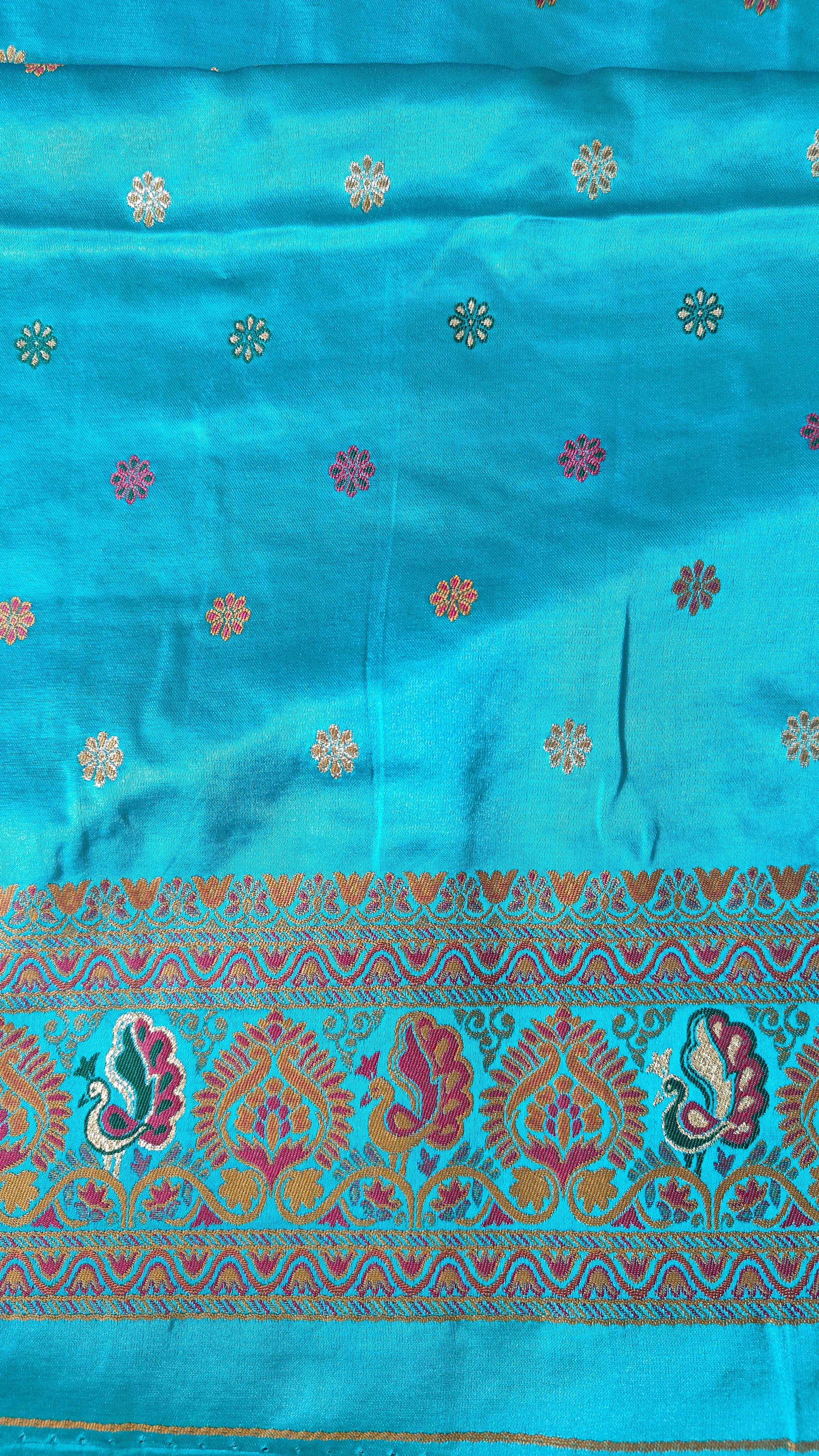 Ferozi Pashmina Saree with Jaal Work & Zari Booti