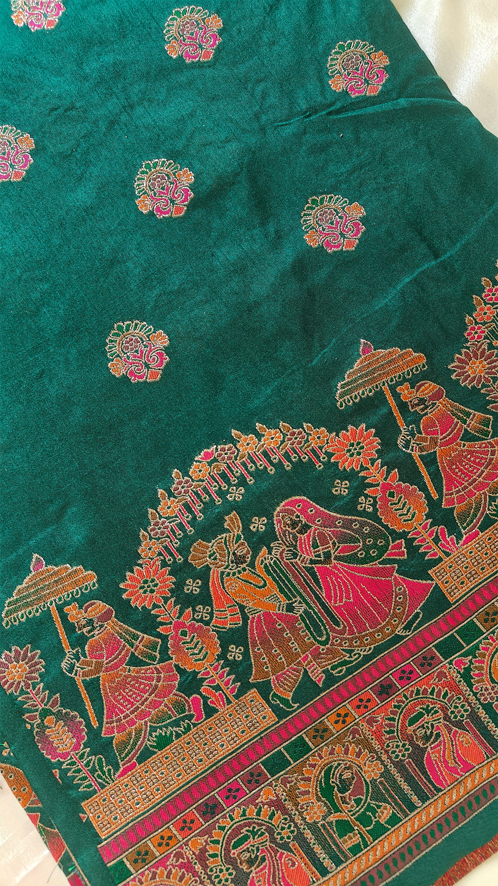 Dark Green Pashmina Resham Saree