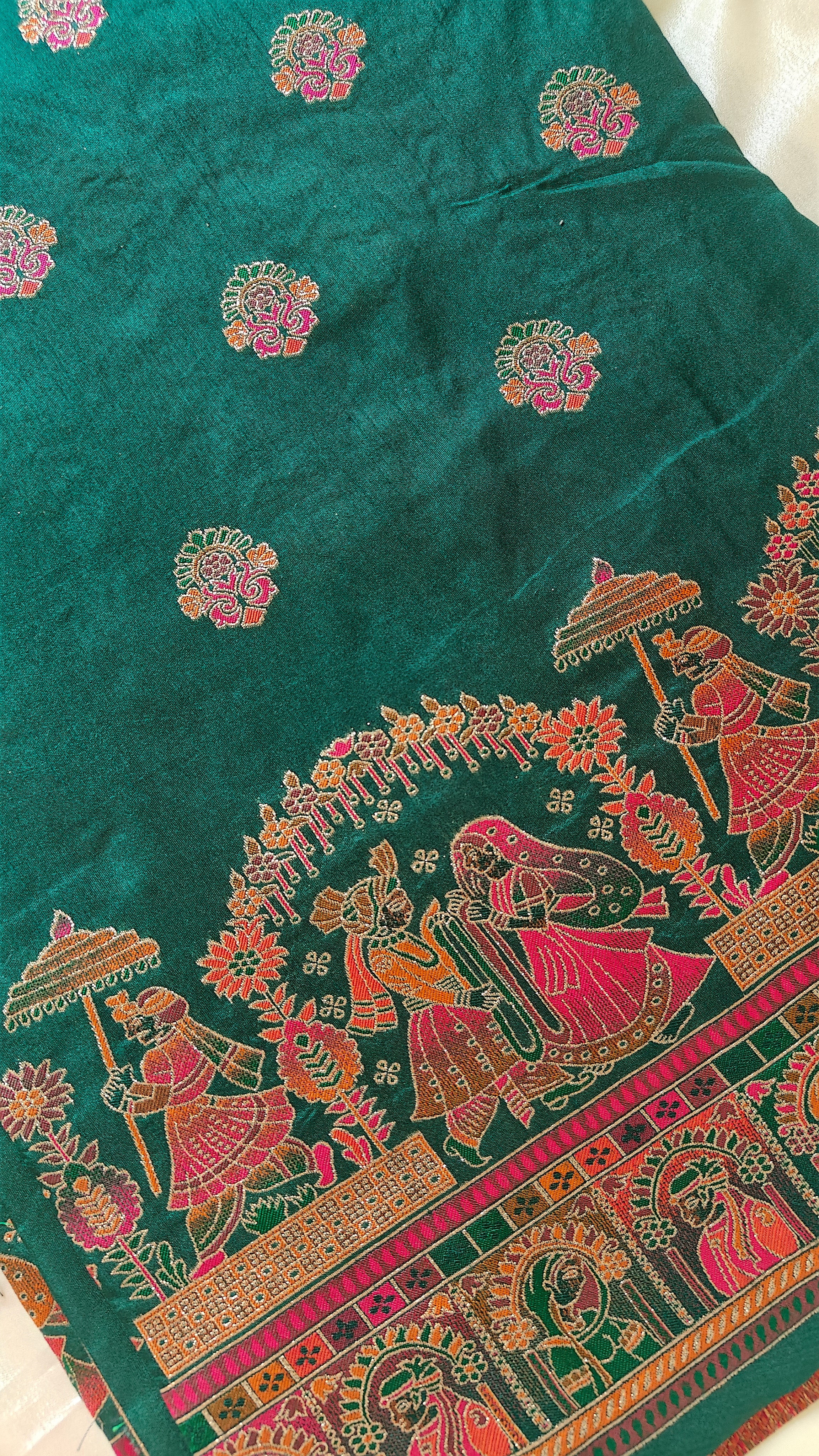 Dark Green Pashmina Resham Saree