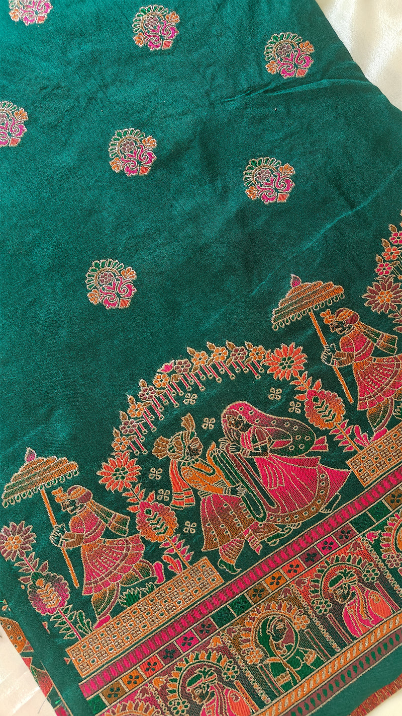 Dark Green Pashmina Resham Saree