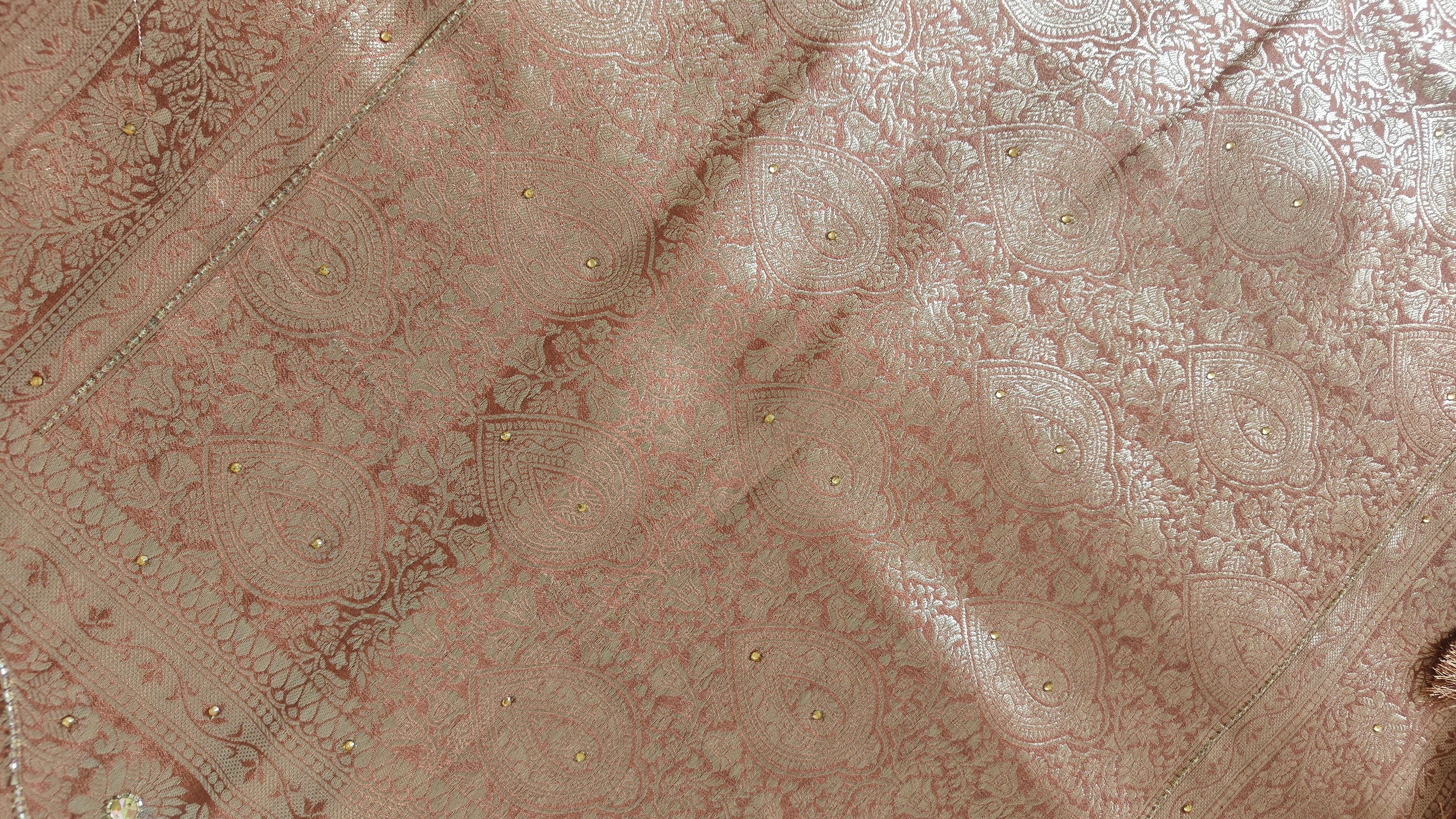 Elegant Rust Butter Crepe Saree with All-Over Handwork Detailing