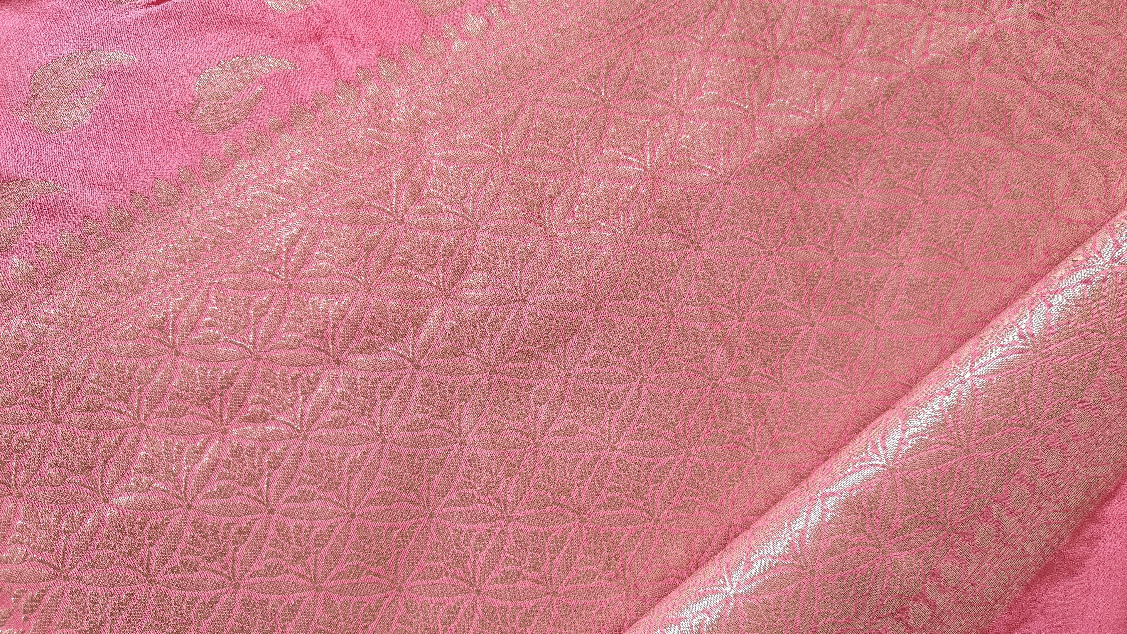 Rani Pink Georgette Saree with Leaf Motifs