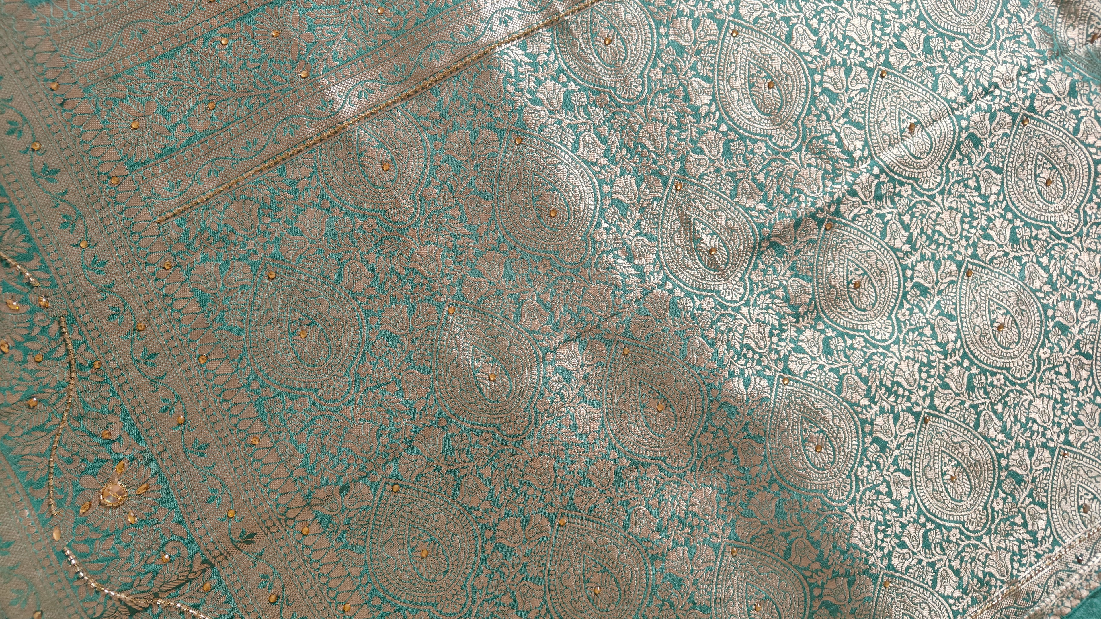 Elegant sea green Butter Crepe Saree with All-Over Handwork Detailing