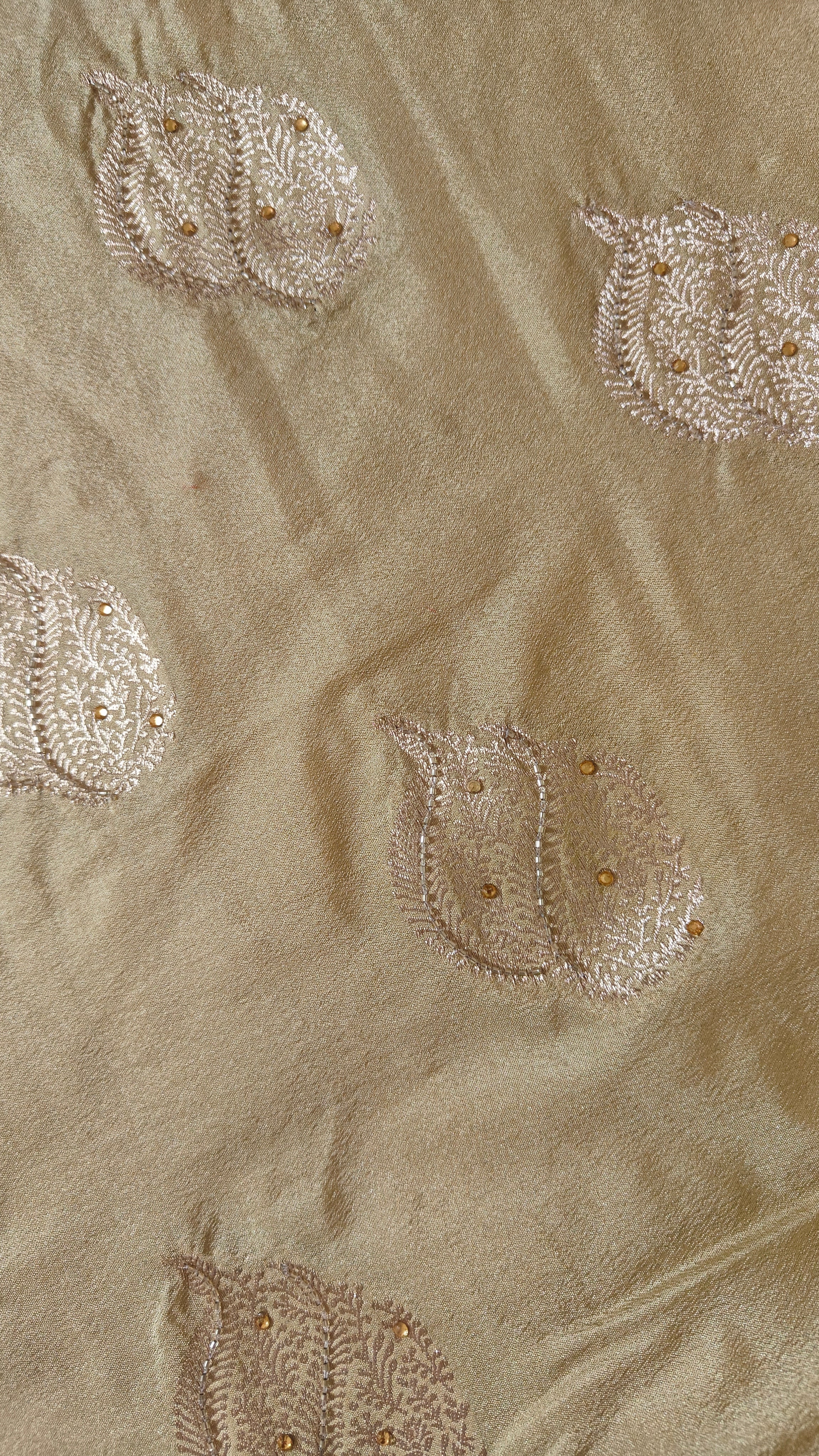 Elegant Cream Butter Crepe Saree with All-Over Handwork Detailing