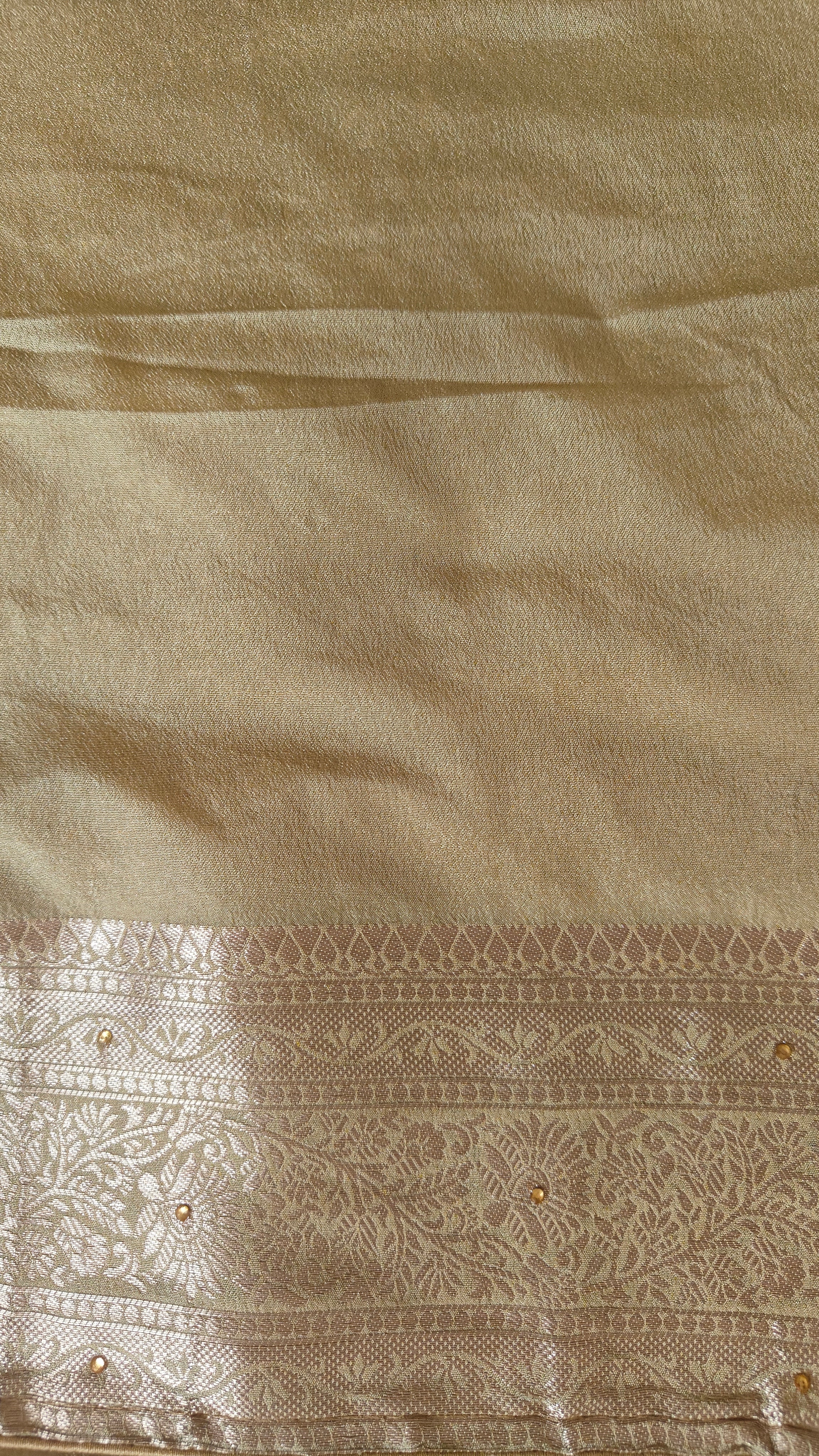Elegant Cream Butter Crepe Saree with All-Over Handwork Detailing