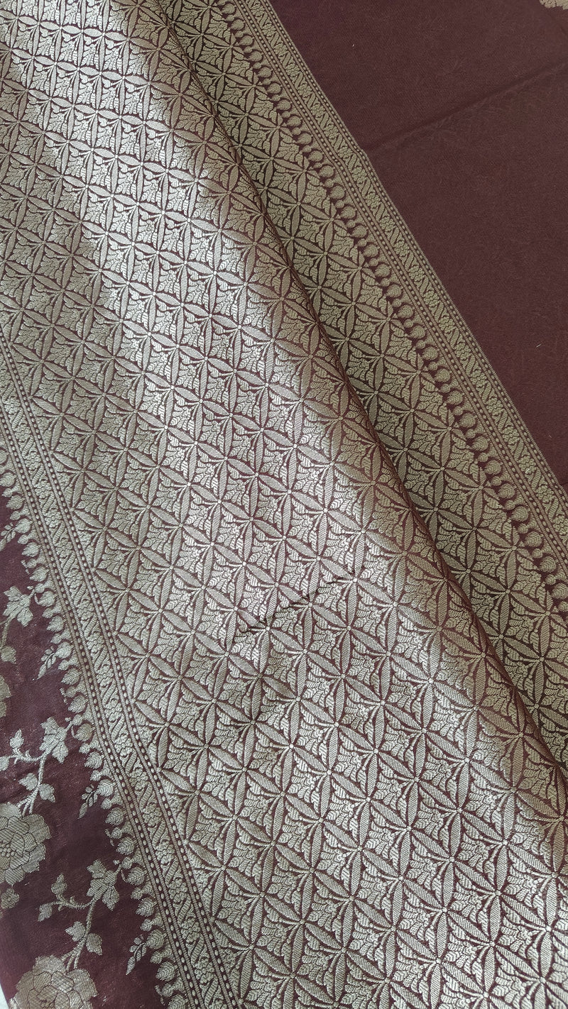 Wine Georgette Banarasi Weave