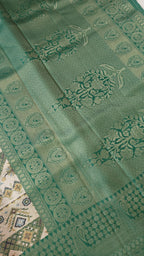 Green Cream Tissue Shimmer Saree