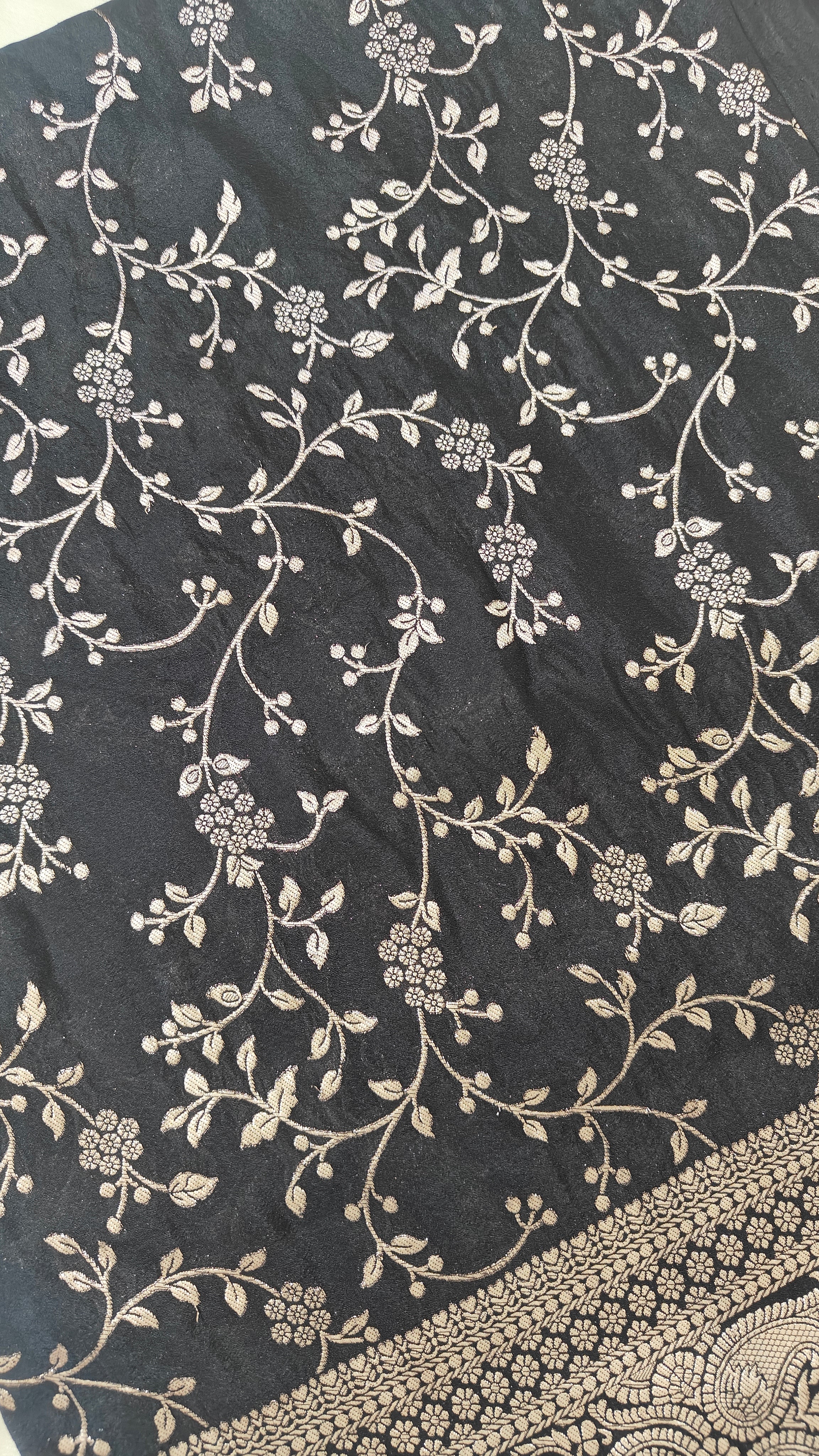 Black Georgette Saree with All-Over Zari Jaal Work & Elegant Border