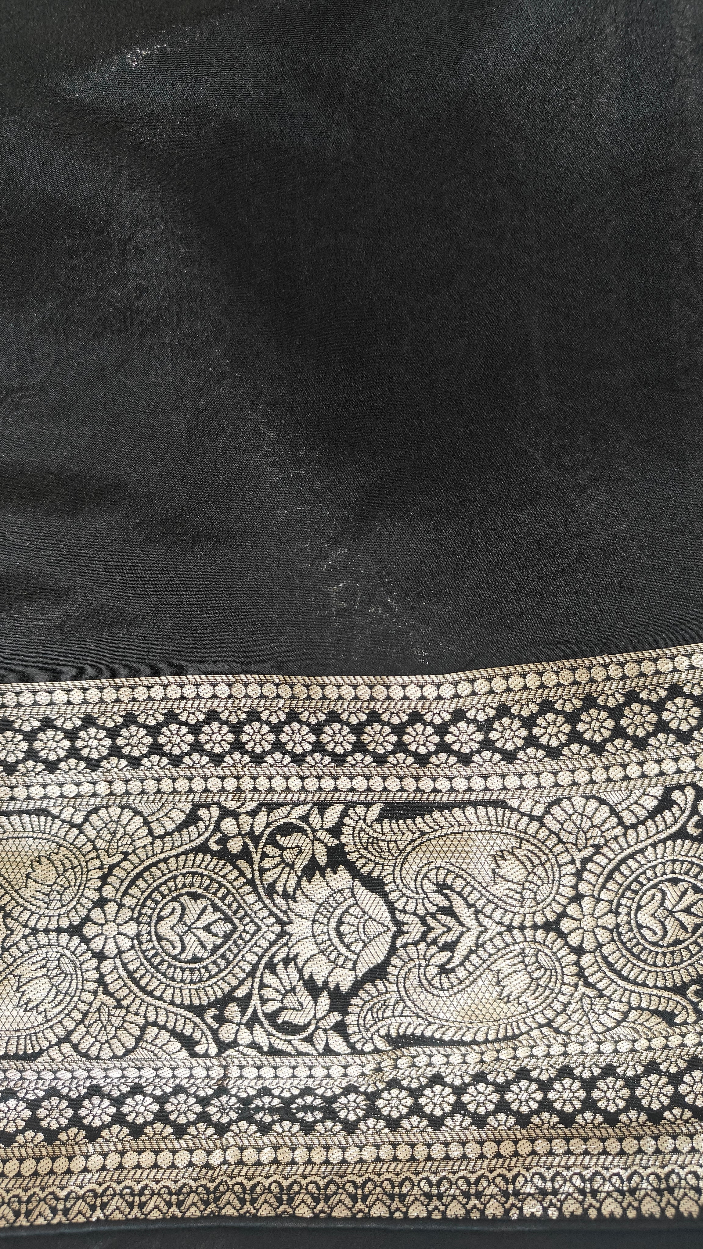 Black Georgette Saree with All-Over Zari Jaal Work & Elegant Border