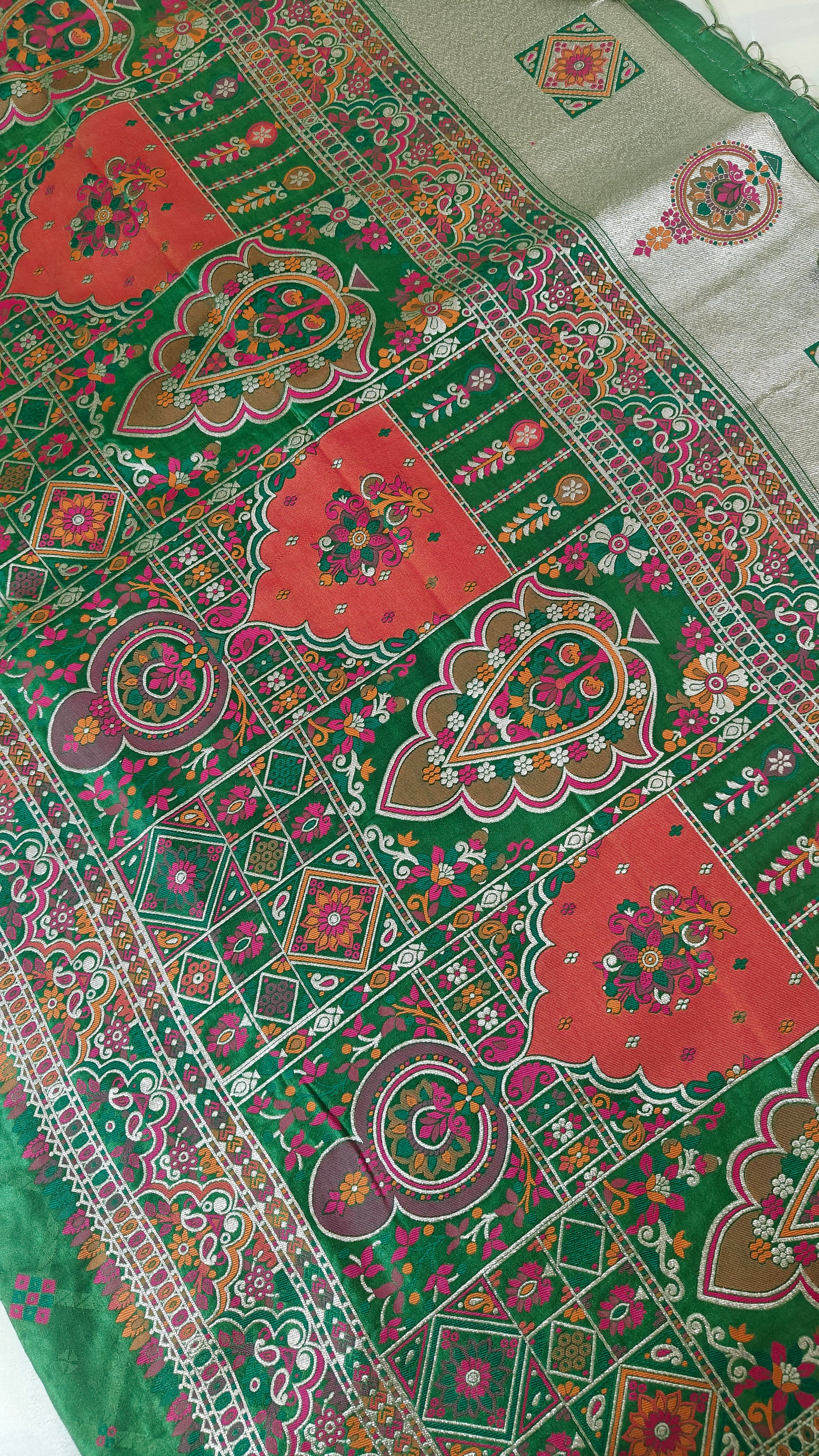 Green Pashmina Resham Saree