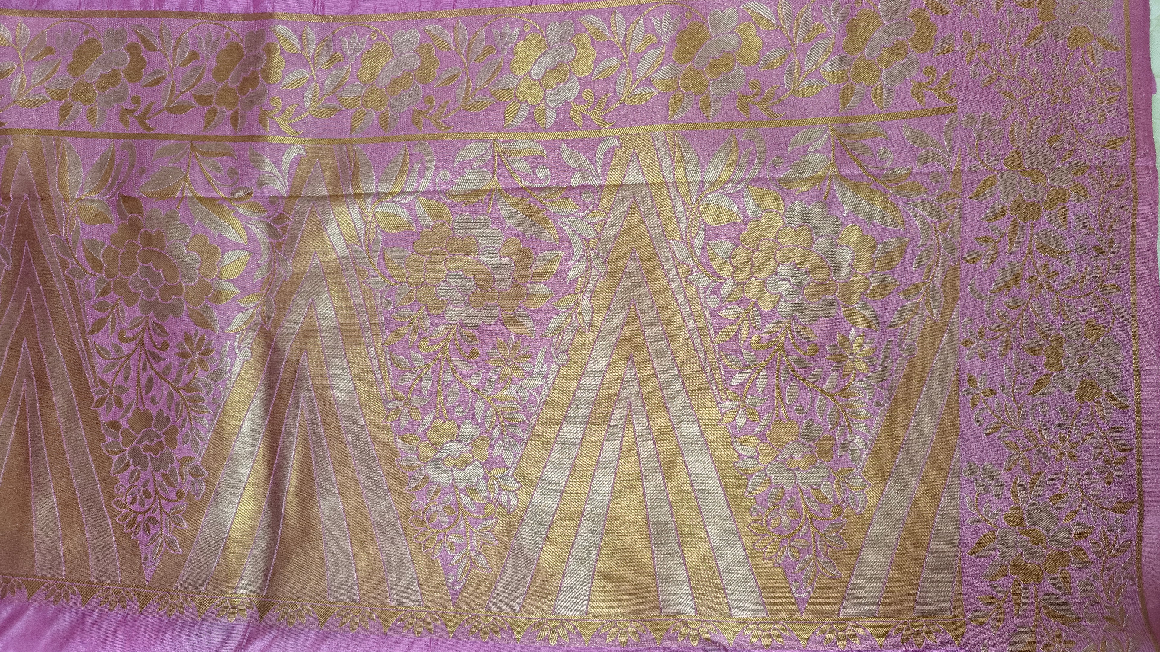 Pink Raw Silk Zari Floral Saree