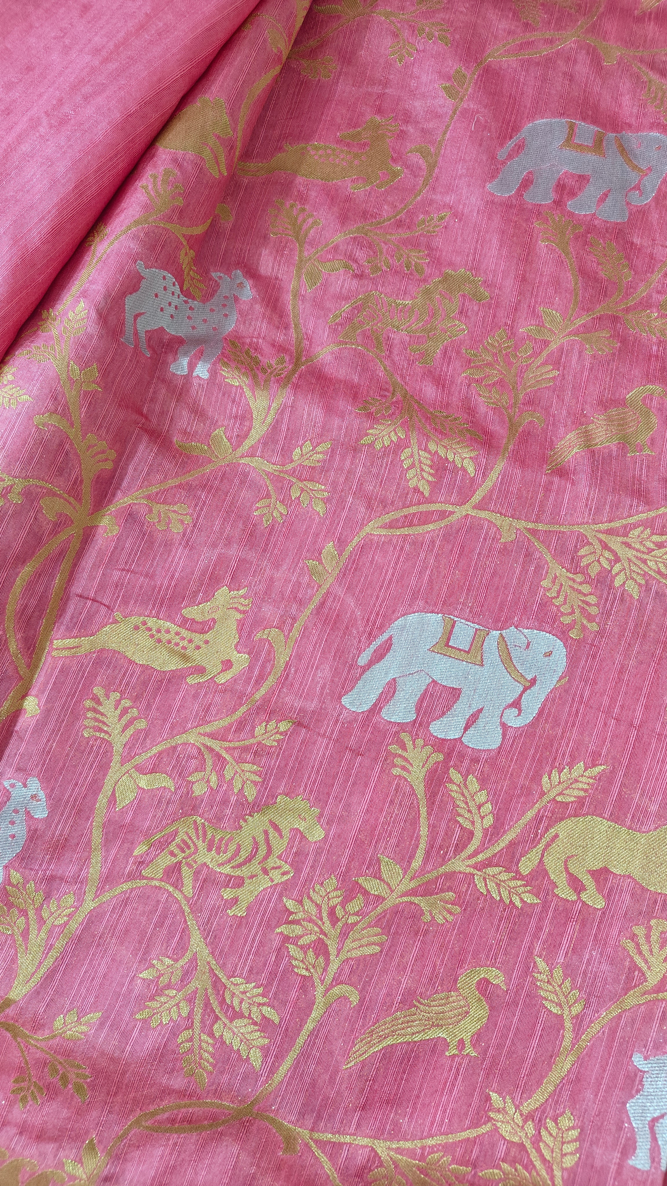 Pink Raw Silk Saree with Motifs