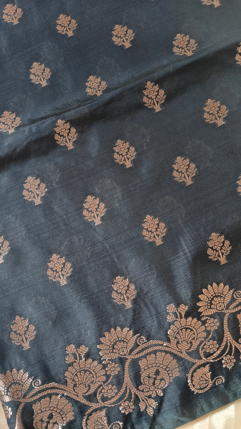 Charcoal Booti Banarasi Silk Saree