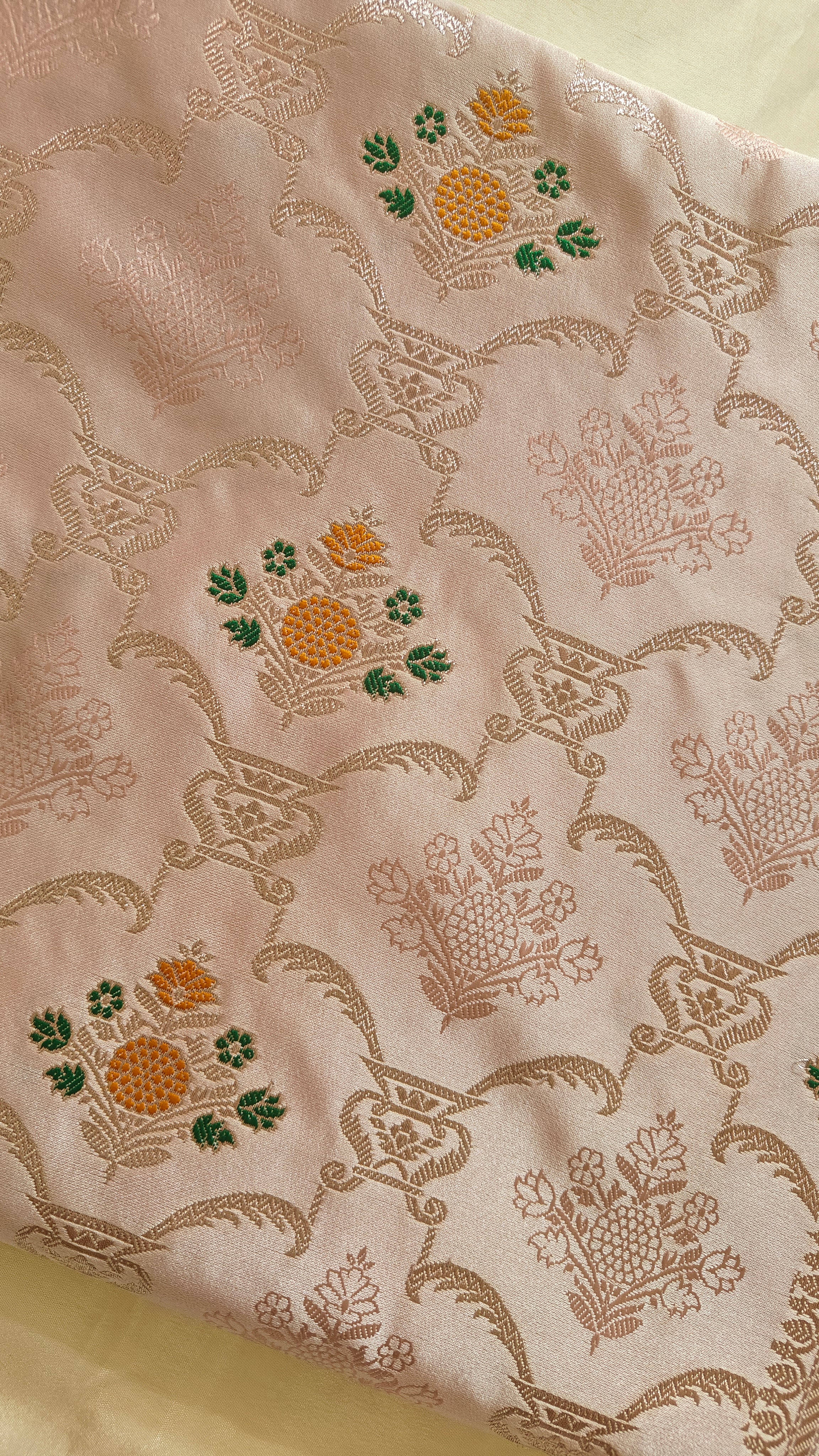 Pastel Katan Silk Tanchoi Saree with Zari Meenakari