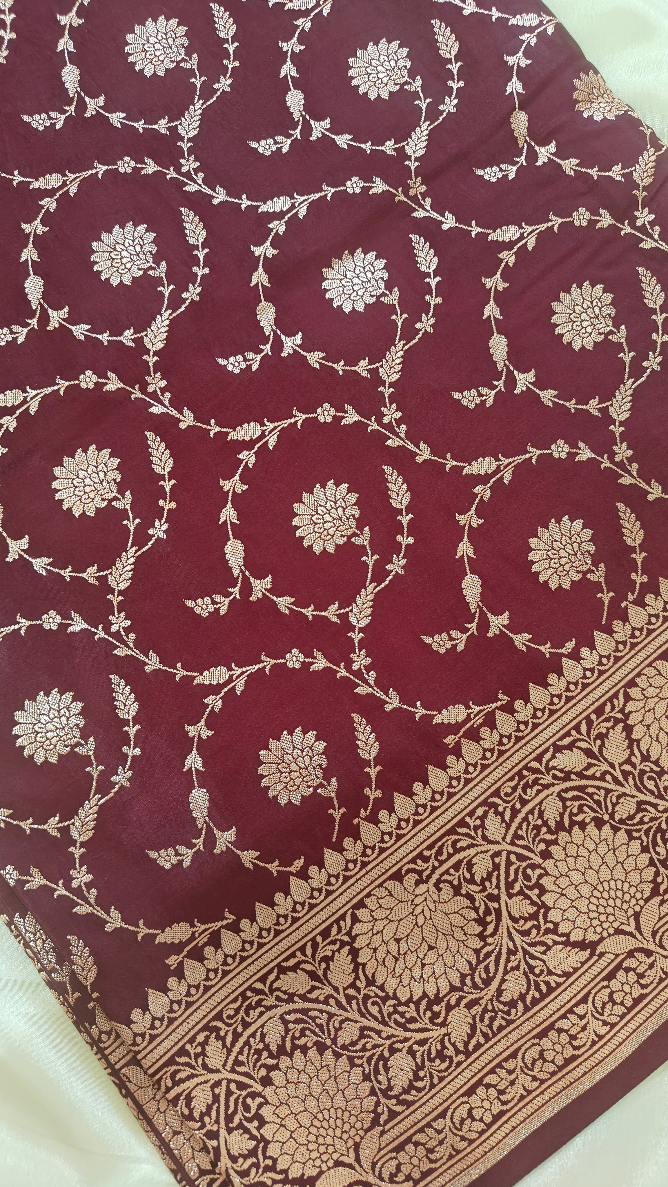 Maroon Silk Saree with overall Zari jaal