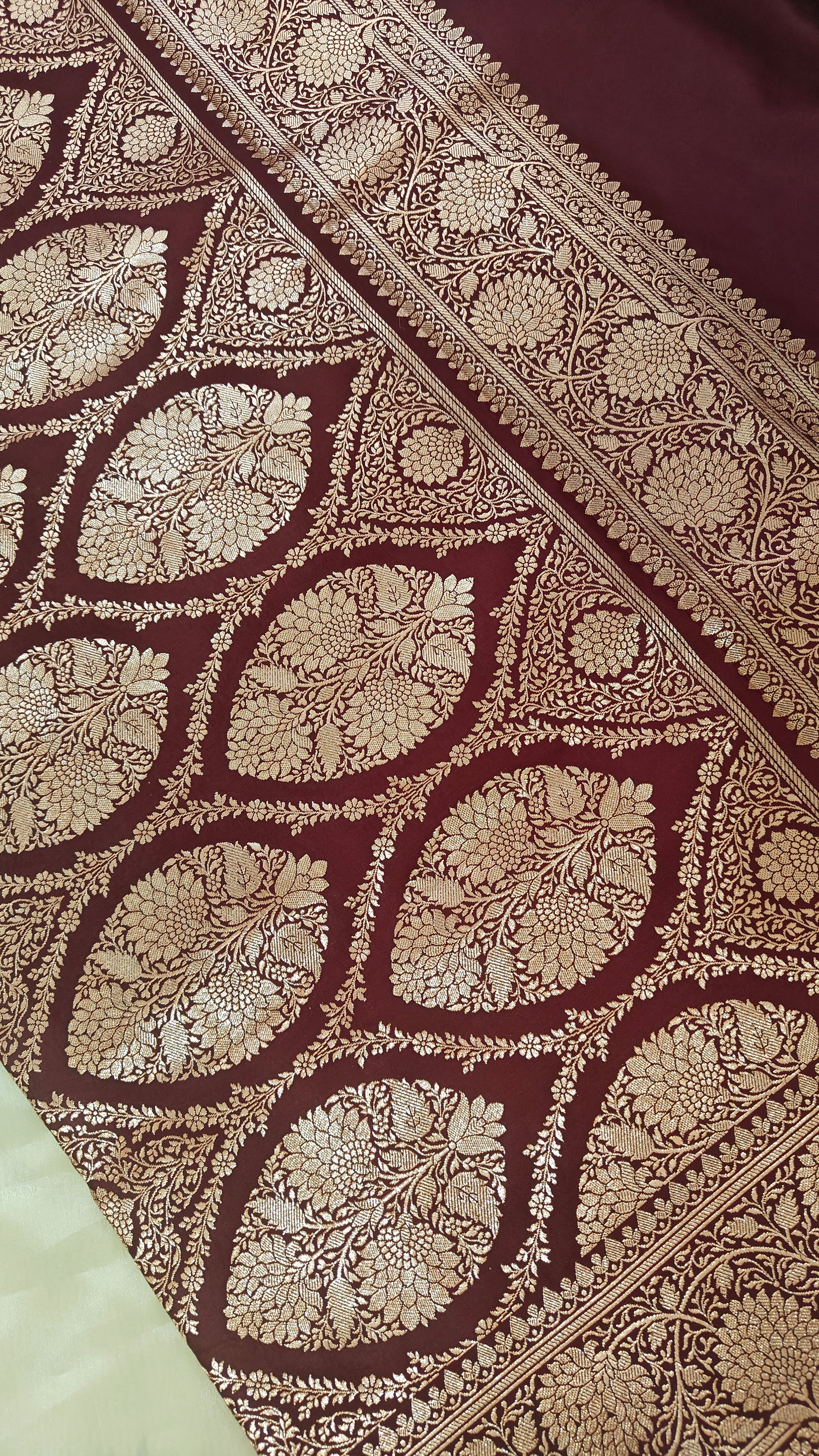 Maroon Silk Saree with overall Zari jaal