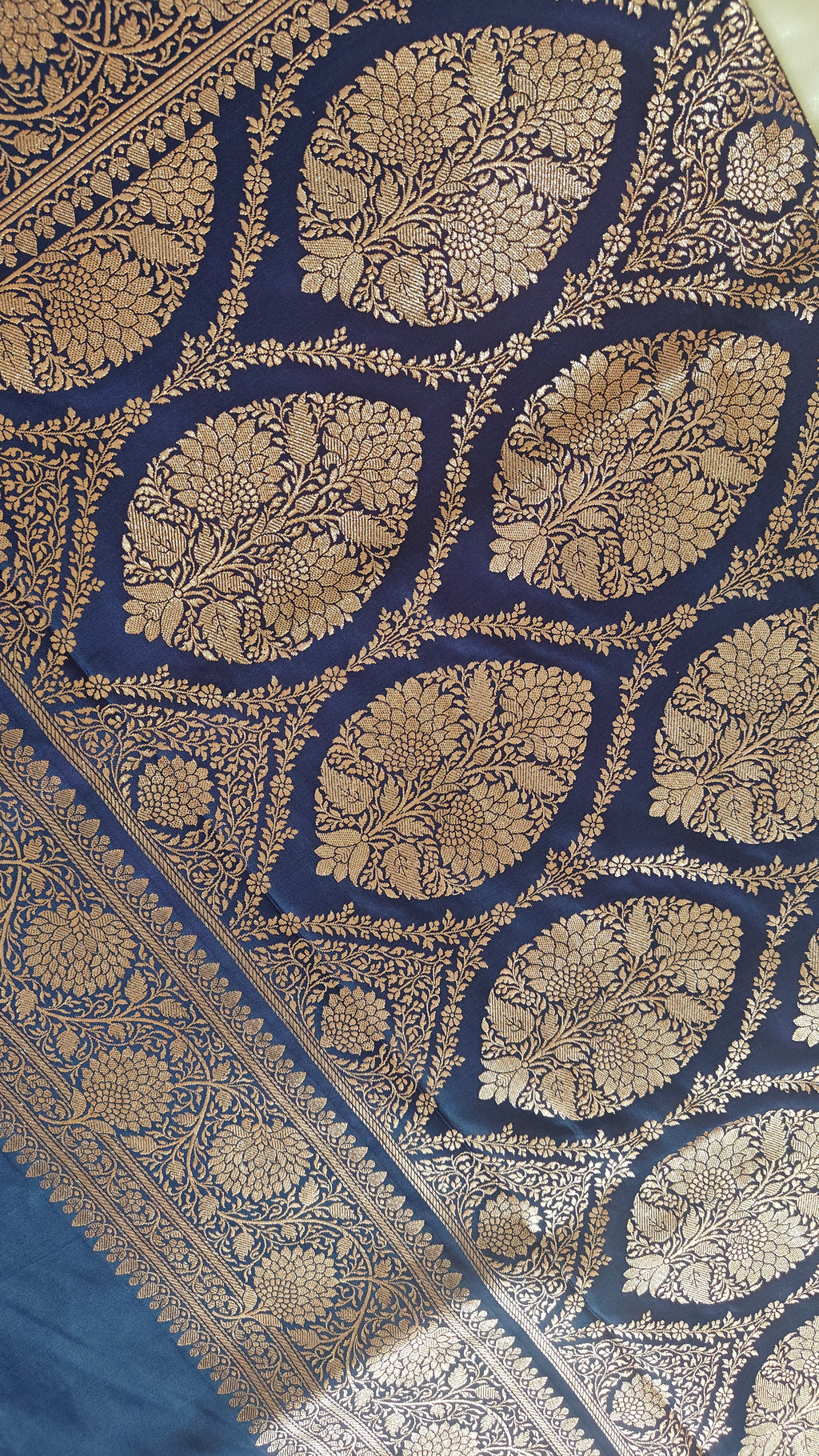 Navy Blue Silk Zari Jaal Saree