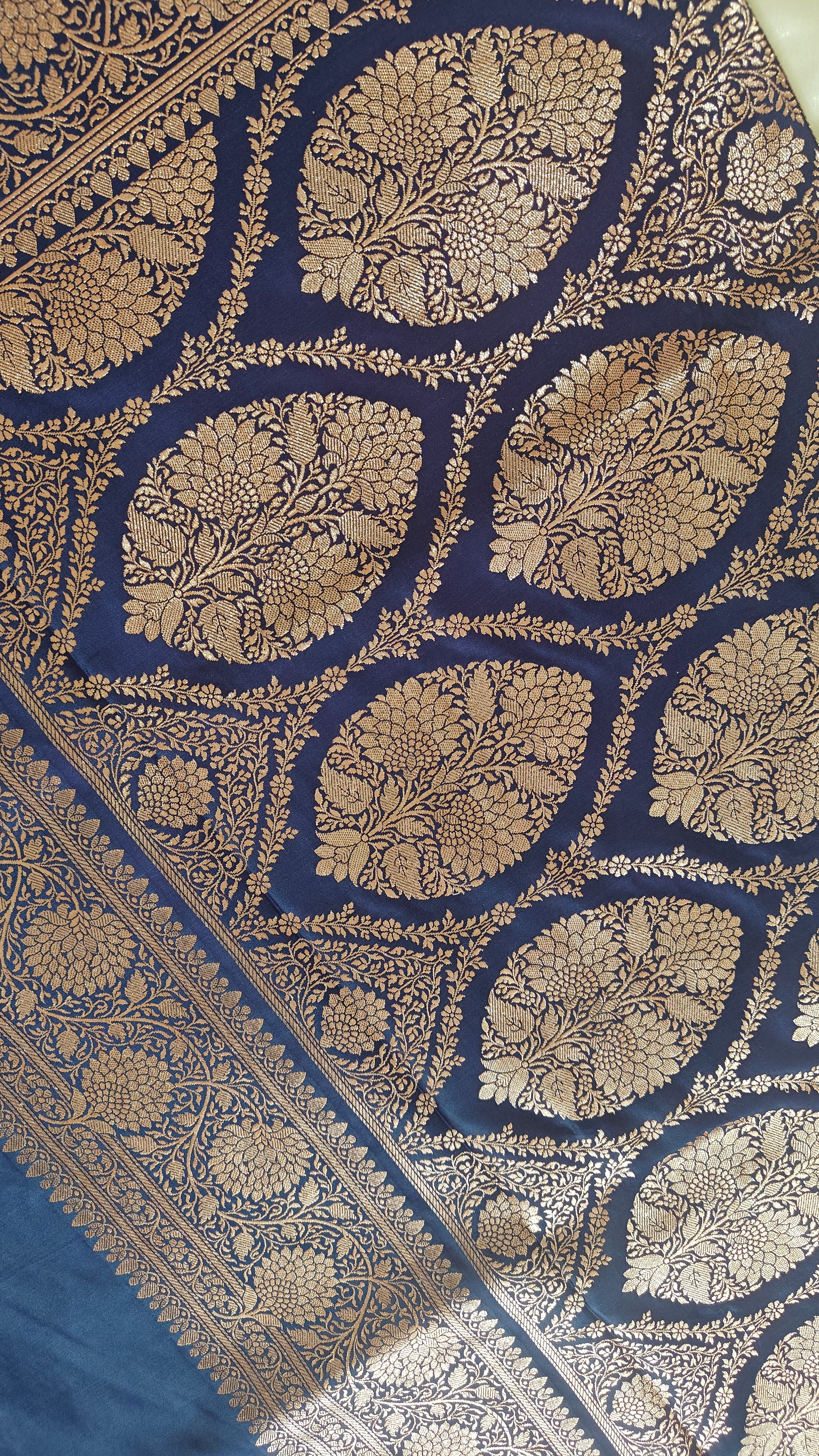 Navy Blue Silk Saree with overall Zari jaal