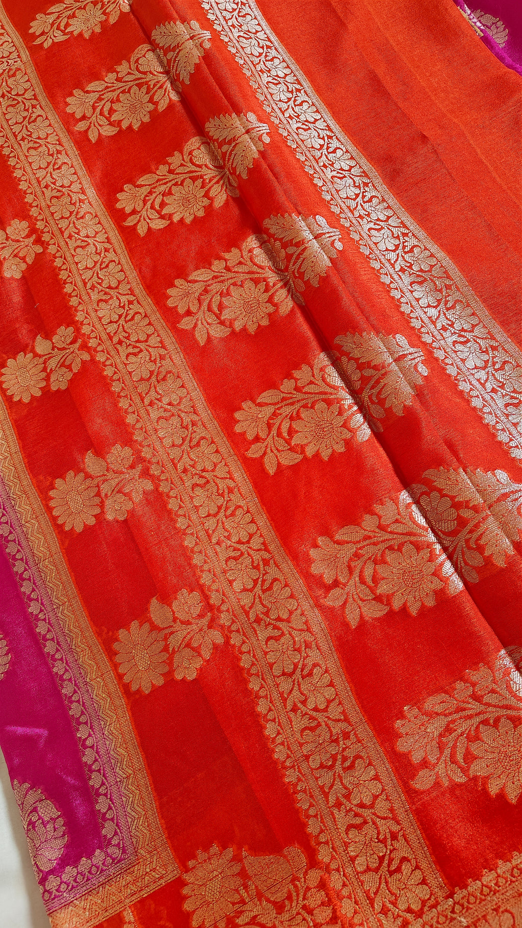 Orange Magenta Banarasi Soft Silk