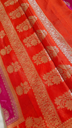 Orange Magenta Banarasi Soft Silk