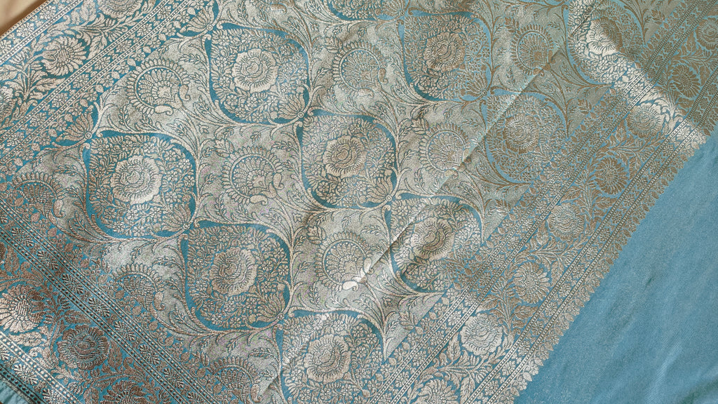 Ice Blue Jaal Katan Silk Saree