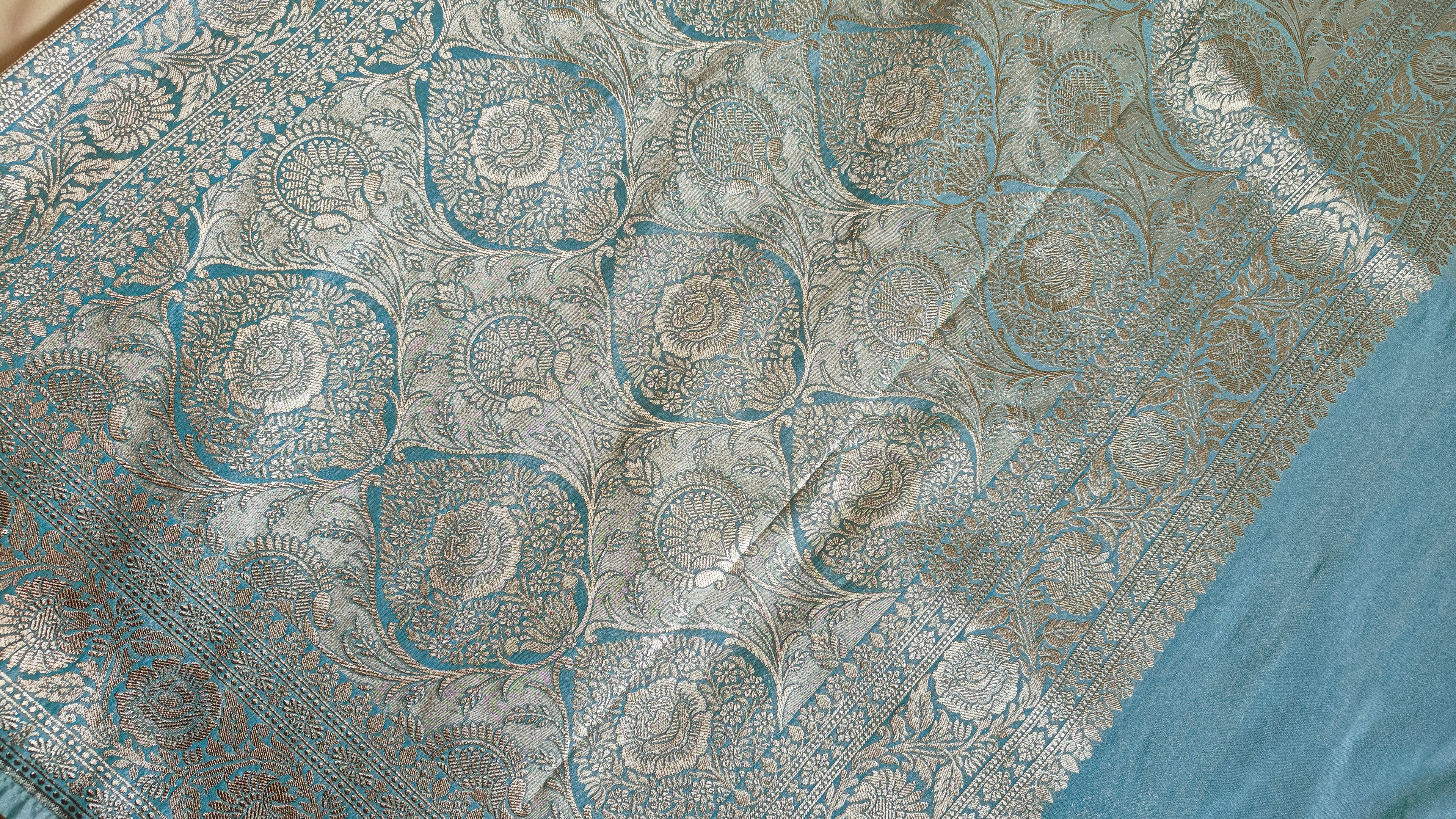 Ice Blue Katan Silk Banarasi Saree with Zari Work