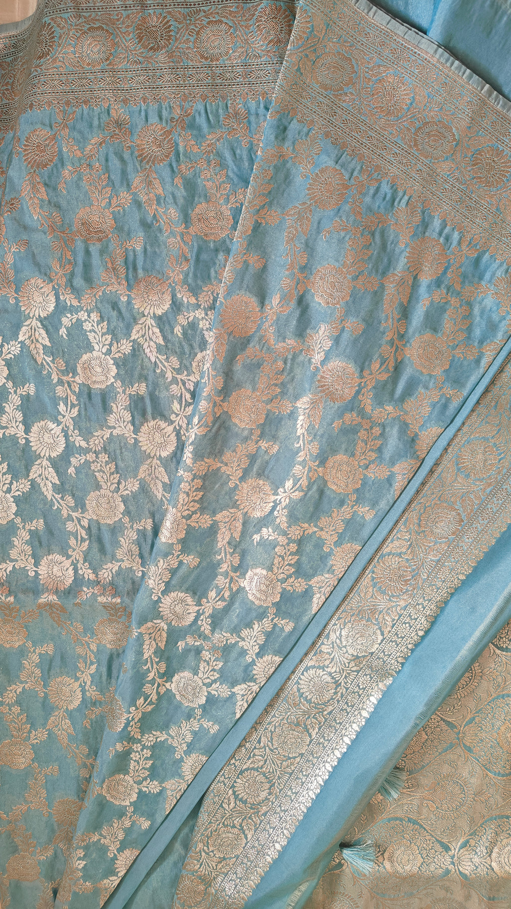 Ice Blue Jaal Katan Silk Saree