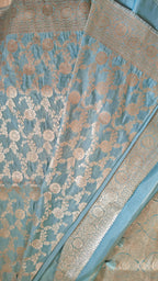 Ice Blue Jaal Katan Silk Saree